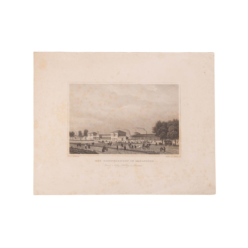 Drie prenten van een treinstation in Duitsland; ca. 1850, 1860-zoom-