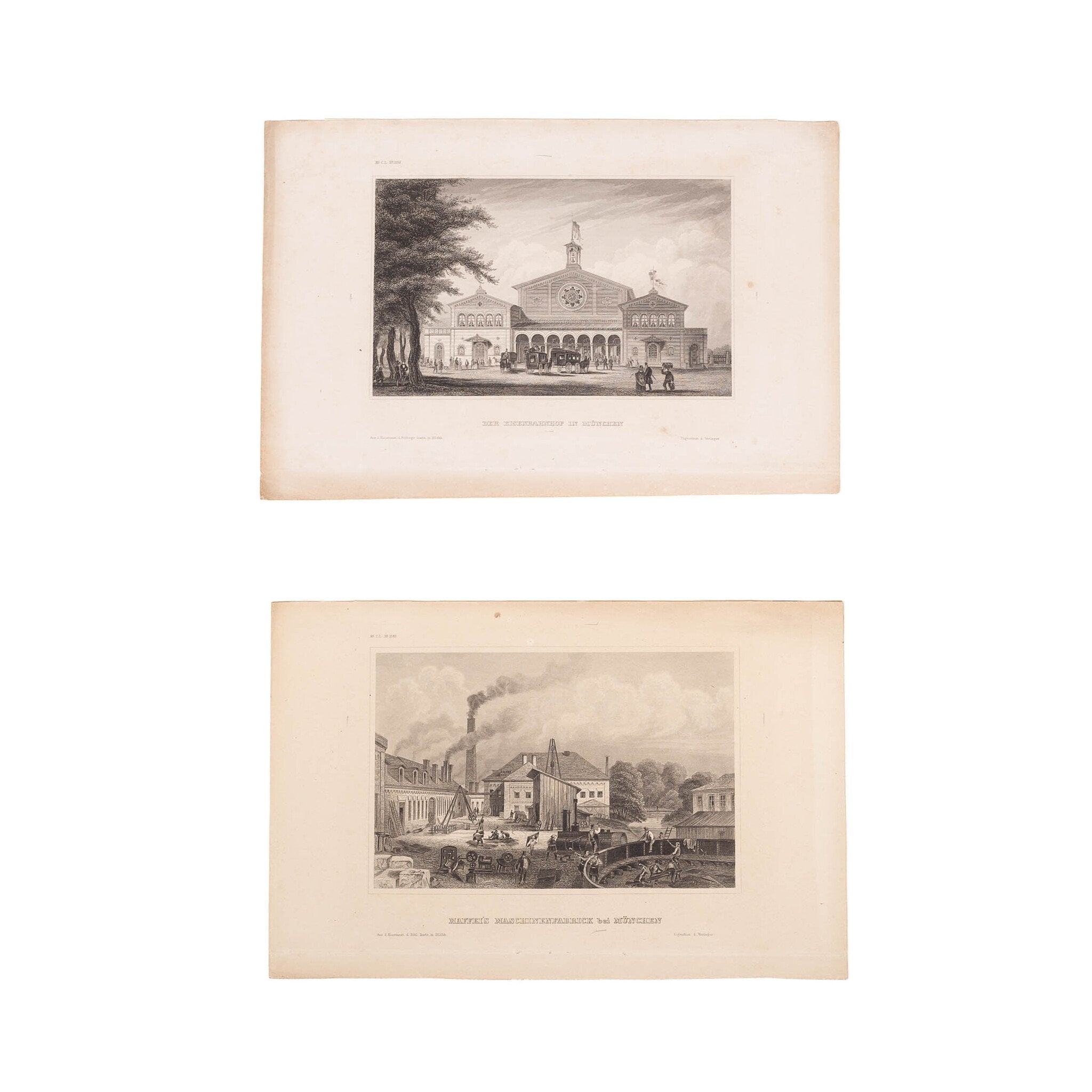 Twee prenten van München, Duitsland, ca. 1850-zoom-1