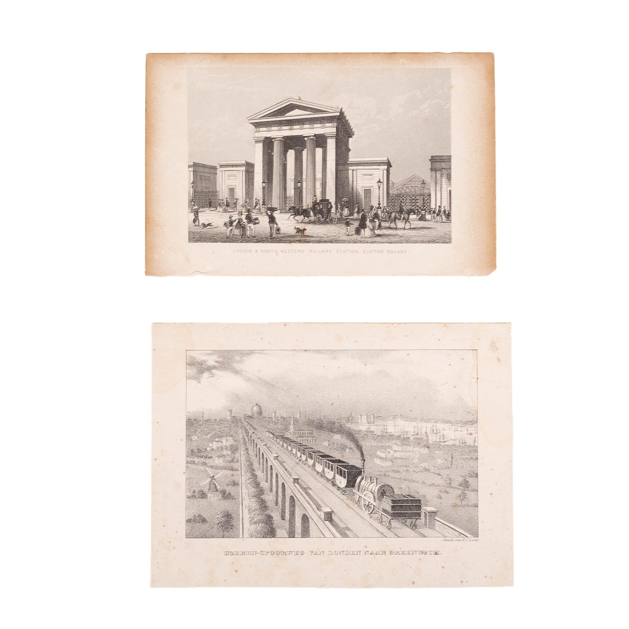 Twee prenten van Londen, Groot-Brittannië, ca. 1840, 1852-zoom-1