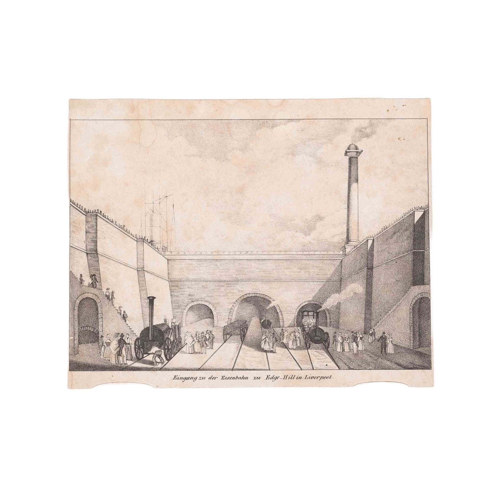 Prent 'Eingang zu der Eisenbahn zu Edge-Hill in Liverpool', ca. 1831-zoom-1