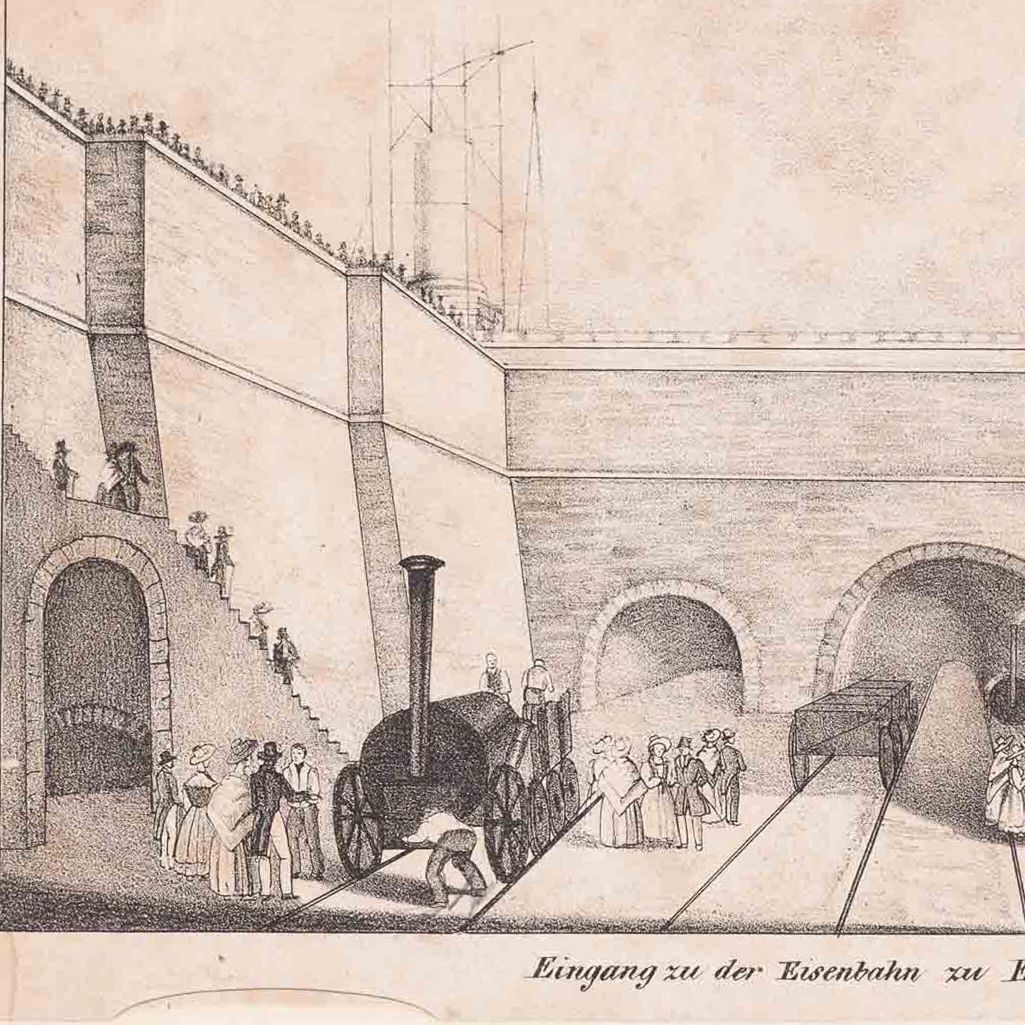 Prent 'Eingang zu der Eisenbahn zu Edge-Hill in Liverpool', ca. 1831-zoom-2
