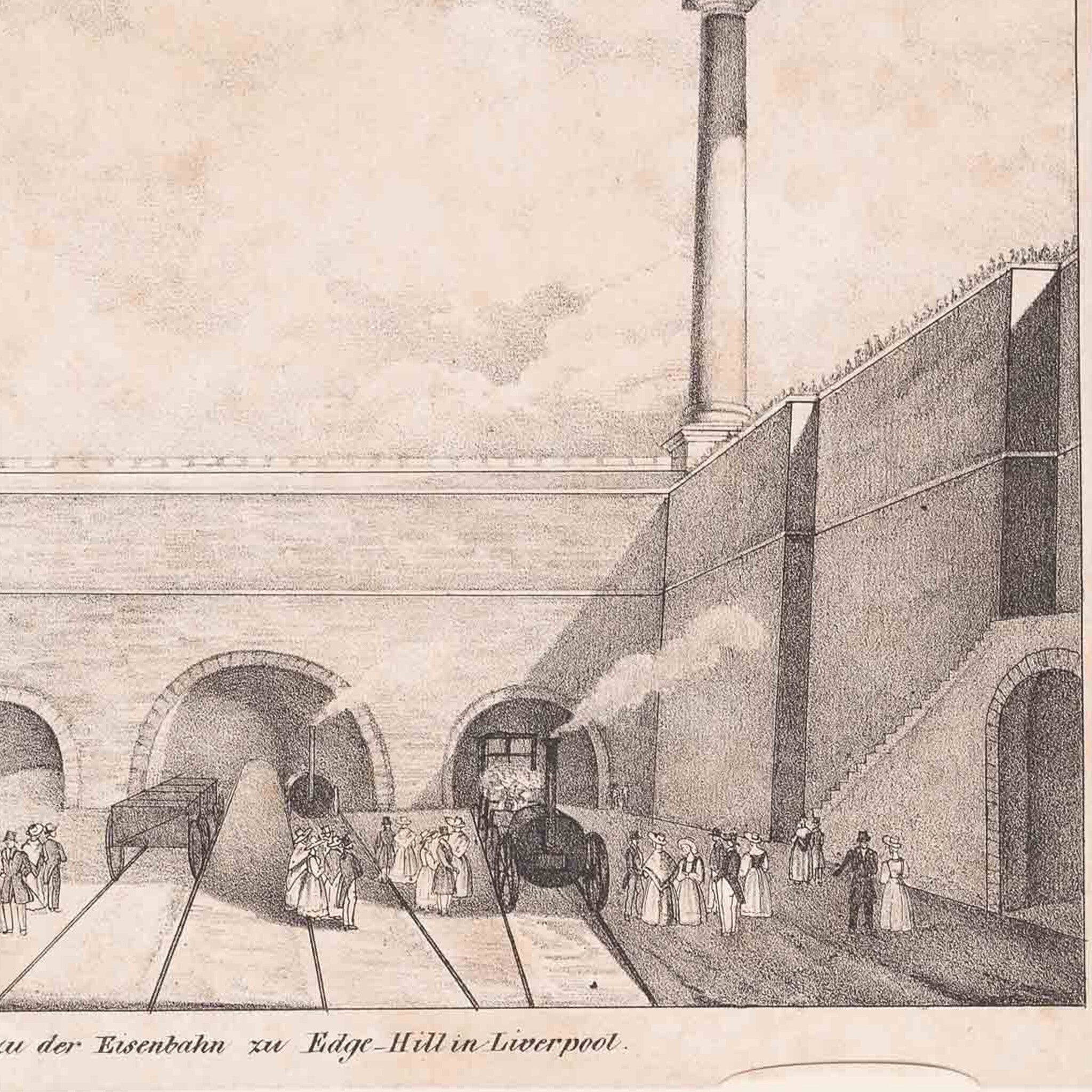 Prent 'Eingang zu der Eisenbahn zu Edge-Hill in Liverpool', ca. 1831-zoom-3