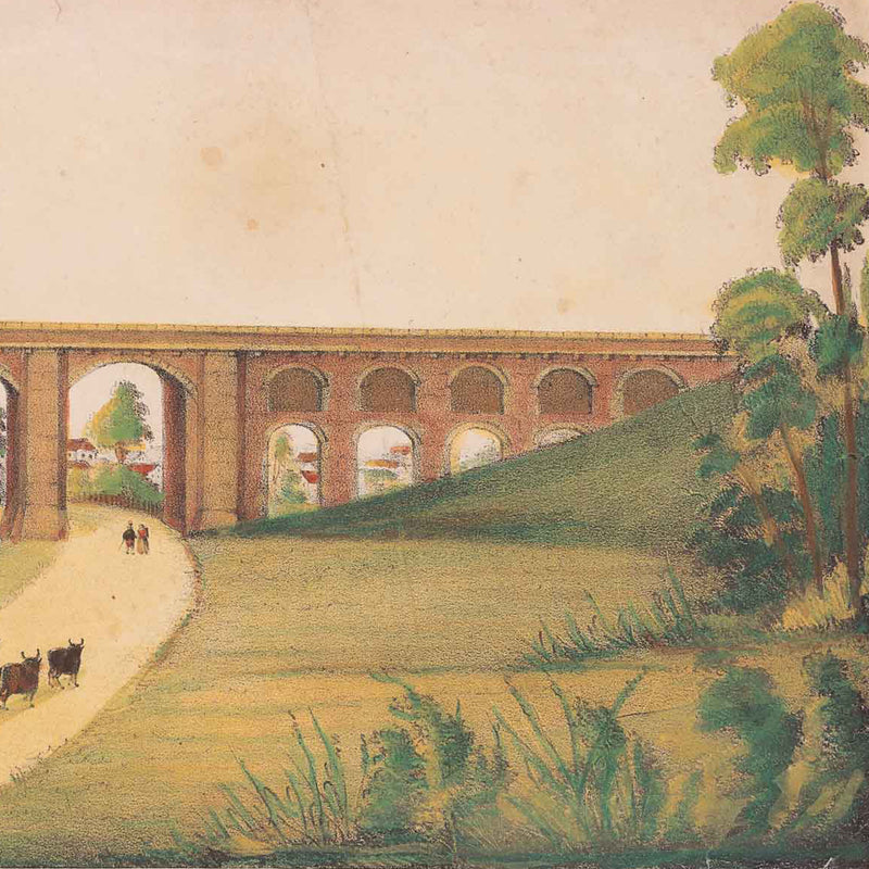 Prent van een spoorwegbrug-zoom-