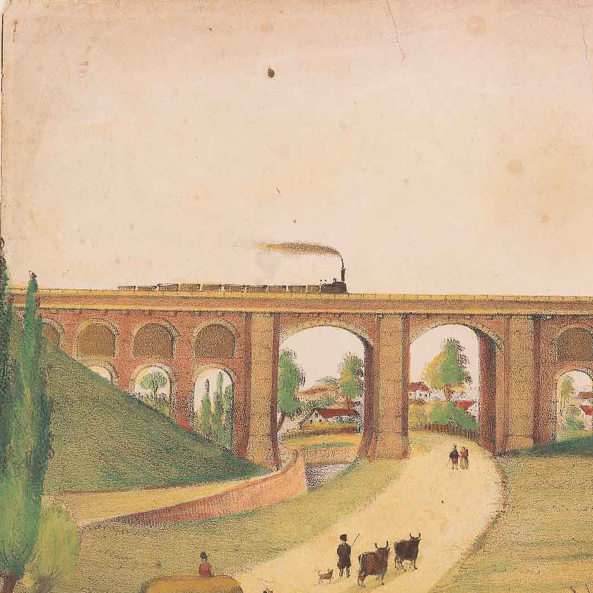 Prent van een spoorwegbrug