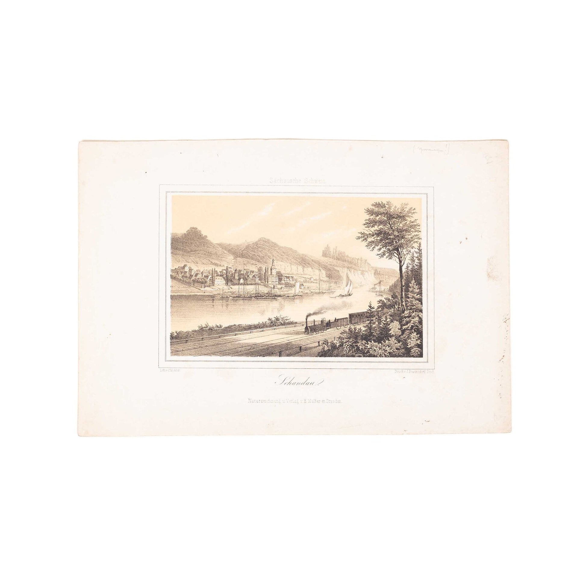 Drie prenten met een treinthema, 19e eeuw-5