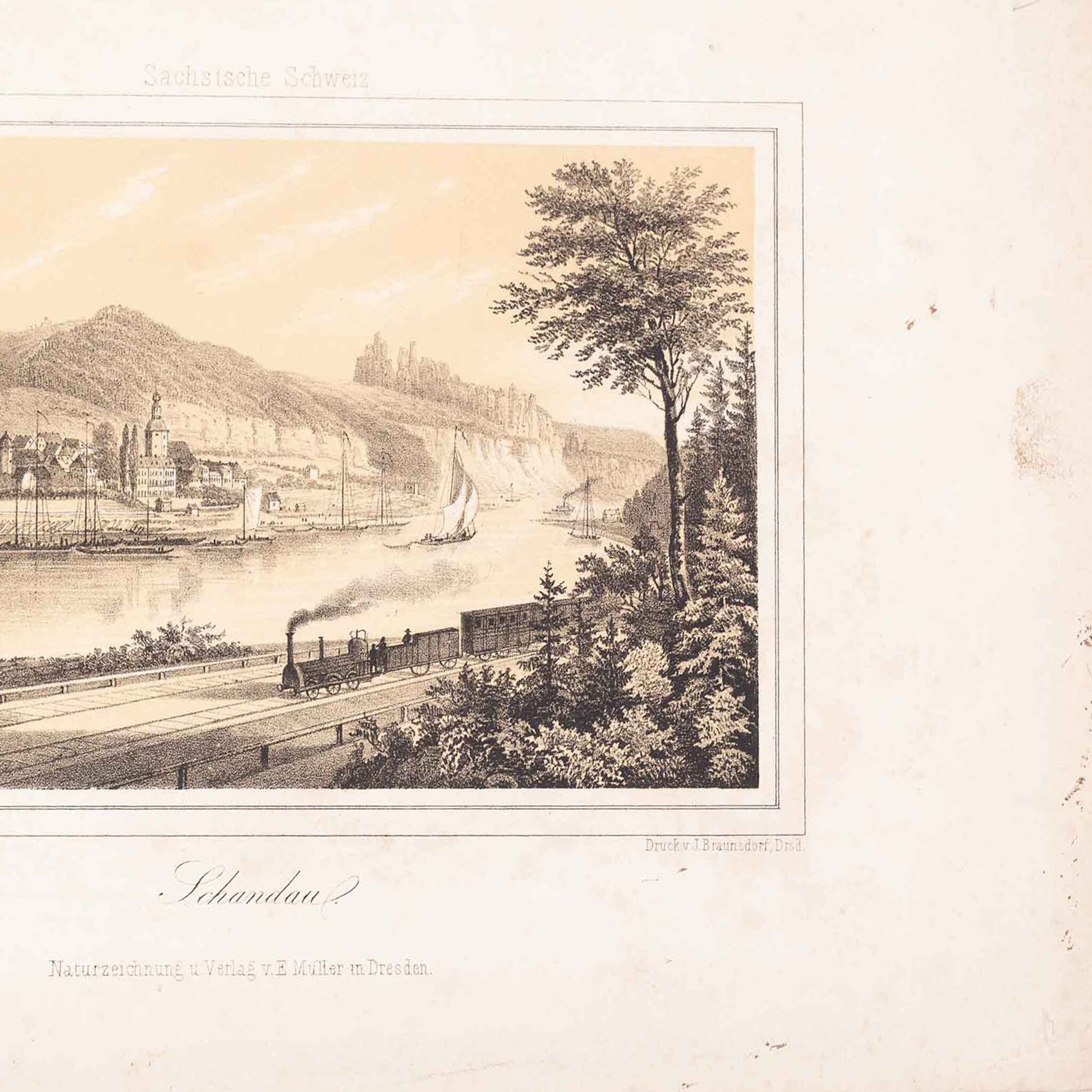 Drie prenten met een treinthema, 19e eeuw-6