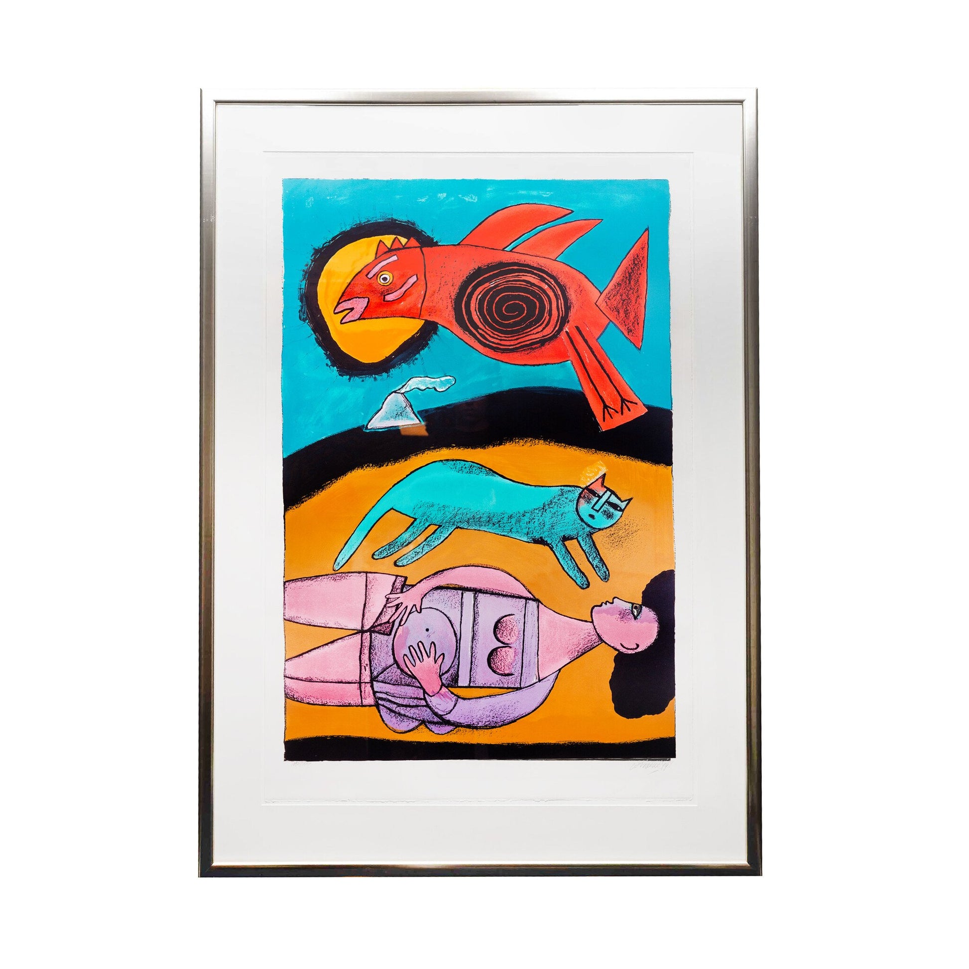 Corneille, 'Femme avec chat et oiseau', 1999-1