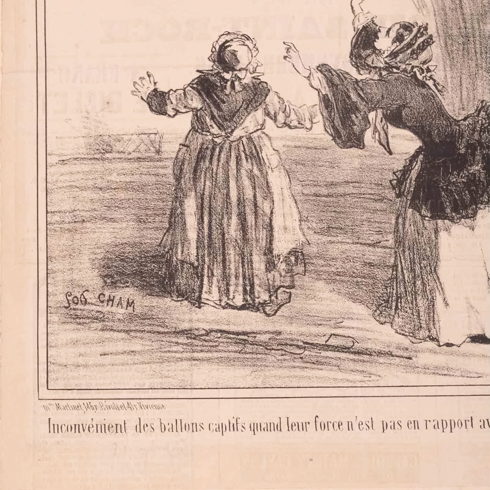 Spotprent 'Inconvénient des ballons captifs quand leur force n'est pas en rapport avec le poids des enfants', 19e eeuw-zoom-2