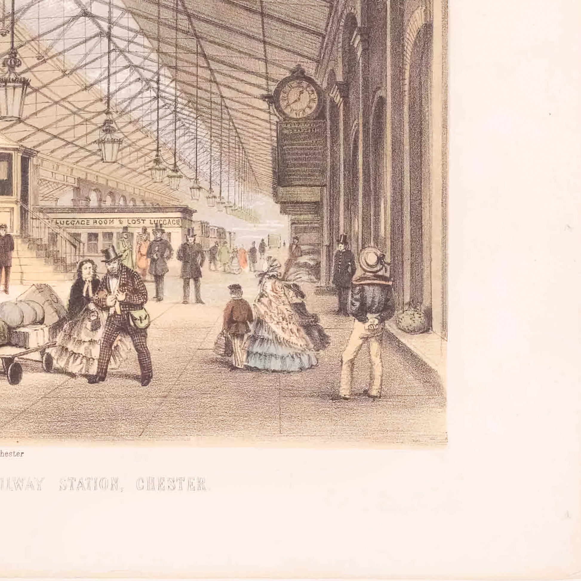 Prent 'Interior of the General Railway Station, Chester', ca. 1850-4