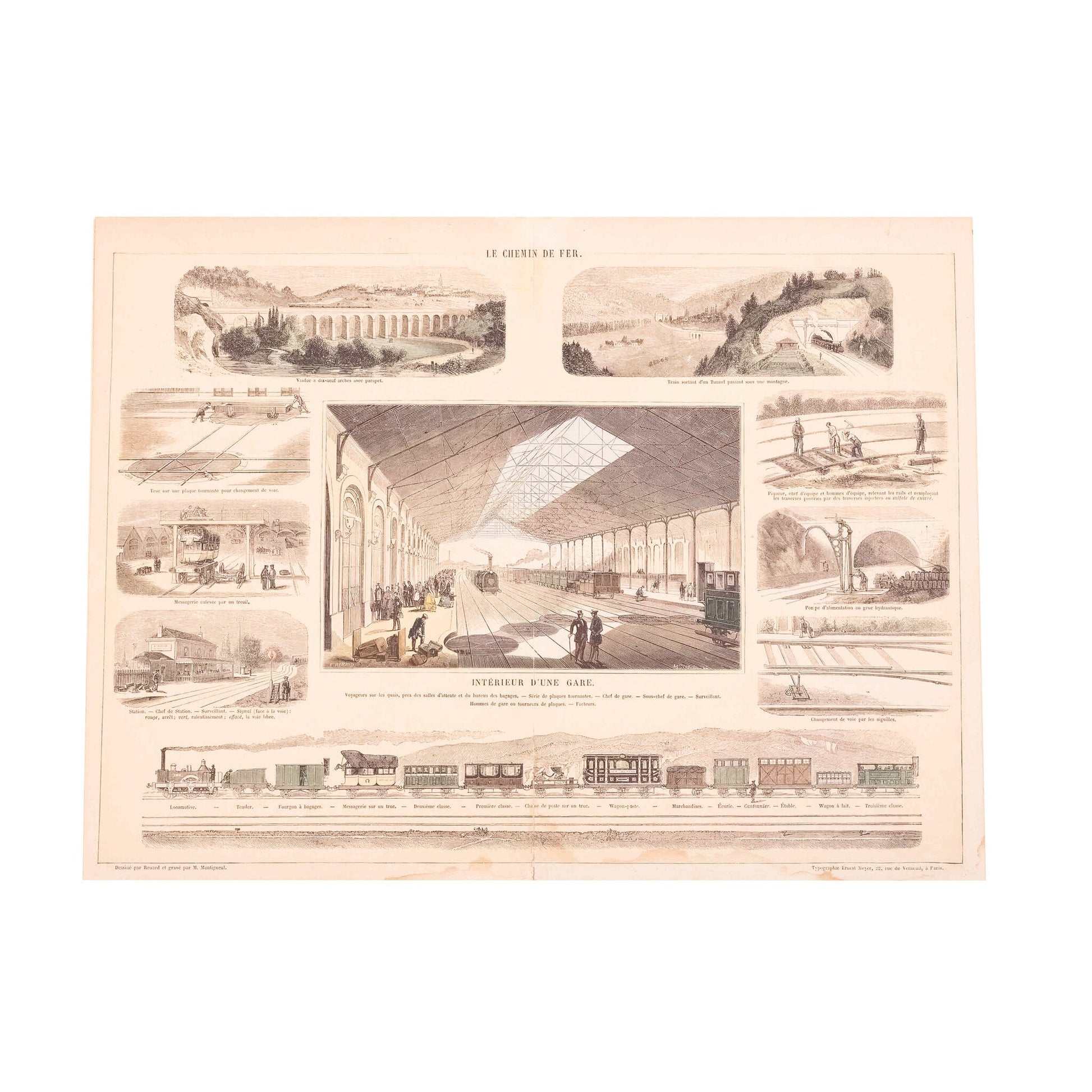 Prent 'Le Chemin de fer. Intérieur d'une gare.', ca. 1865-1
