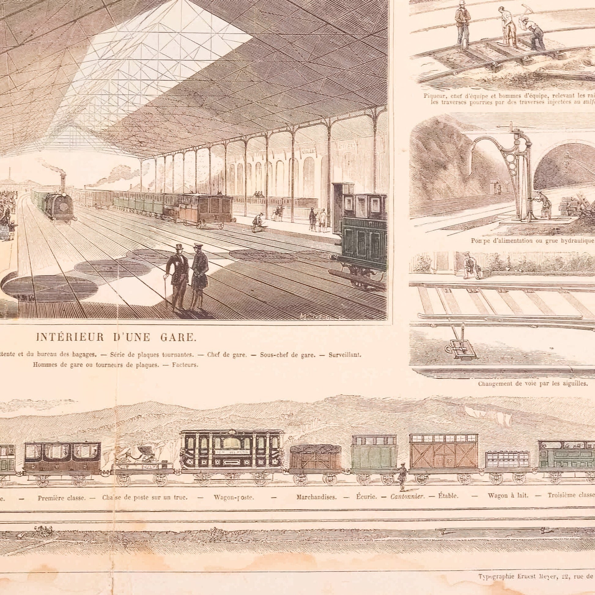 Prent 'Le Chemin de fer. Intérieur d'une gare.', ca. 1865-4