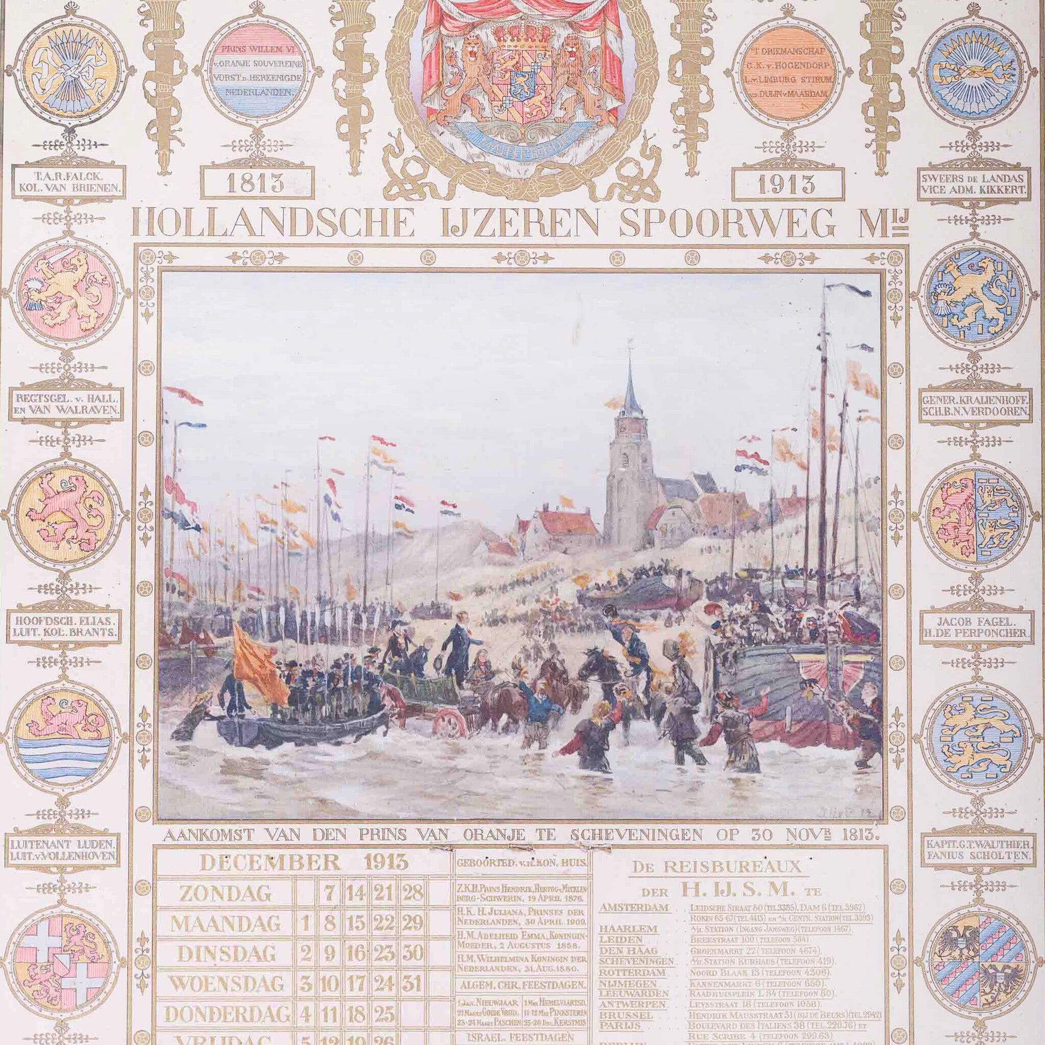 Kalender bij eeuwfeest aankomst van de Prins van Oranje te Scheveningen, 1913