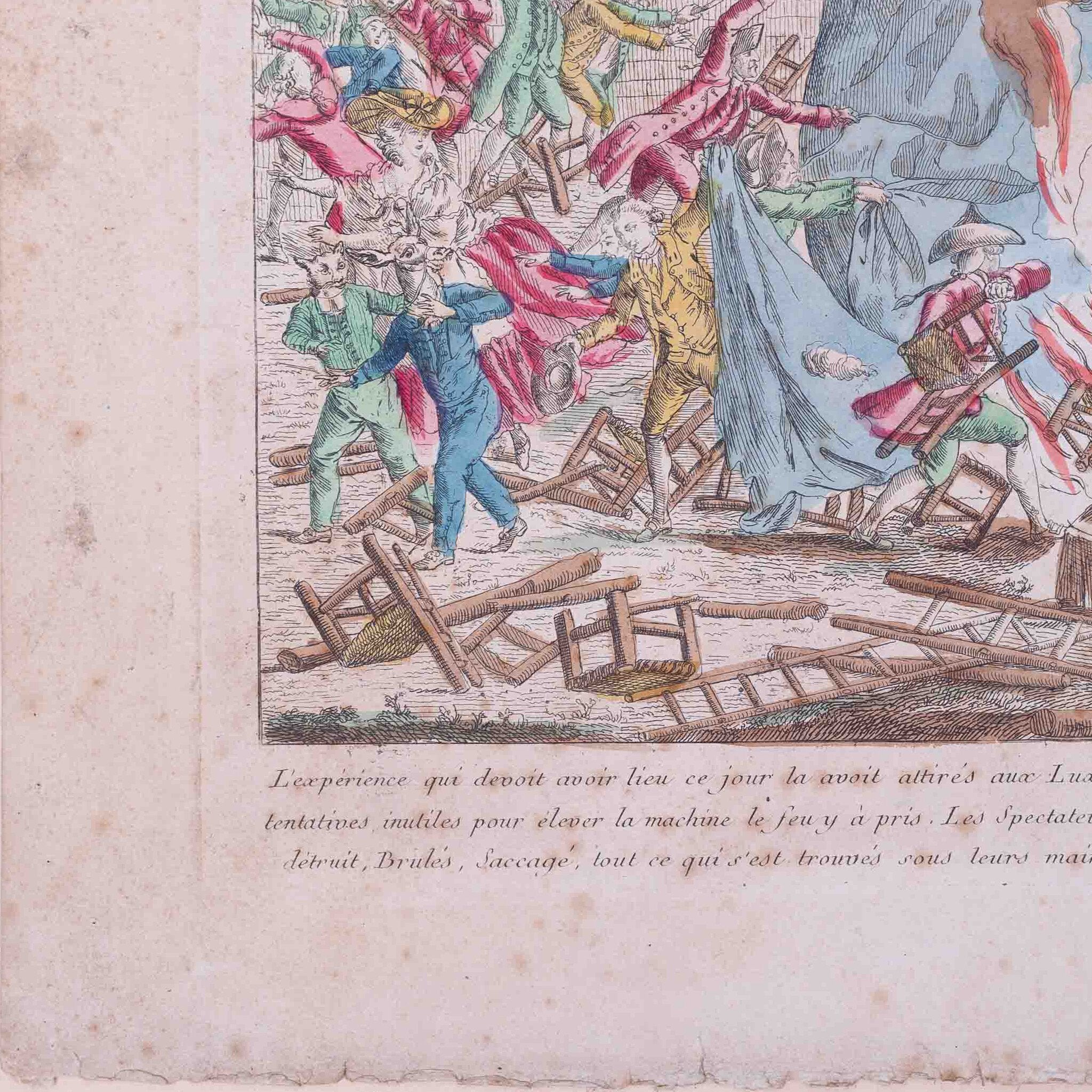 Spotprent 'Embrâsement deplorable de la Machien Aerostatique', J. Chereau, ca. 1784-zoom-3
