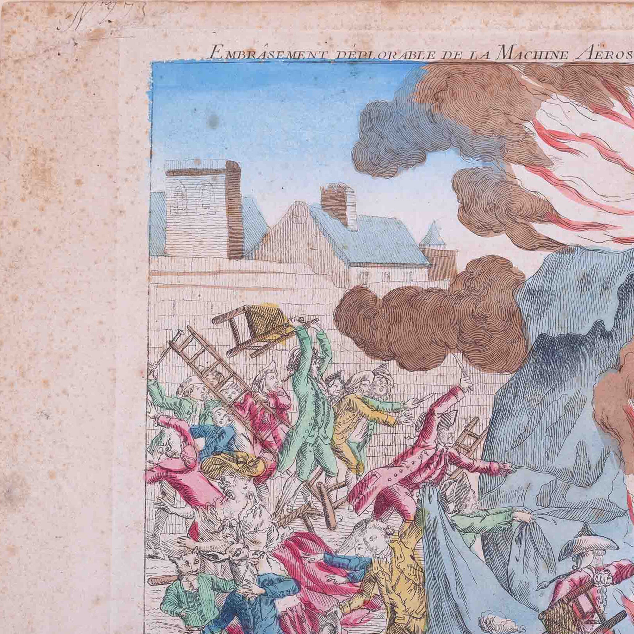 Spotprent 'Embrâsement deplorable de la Machien Aerostatique', J. Chereau, ca. 1784-zoom-5