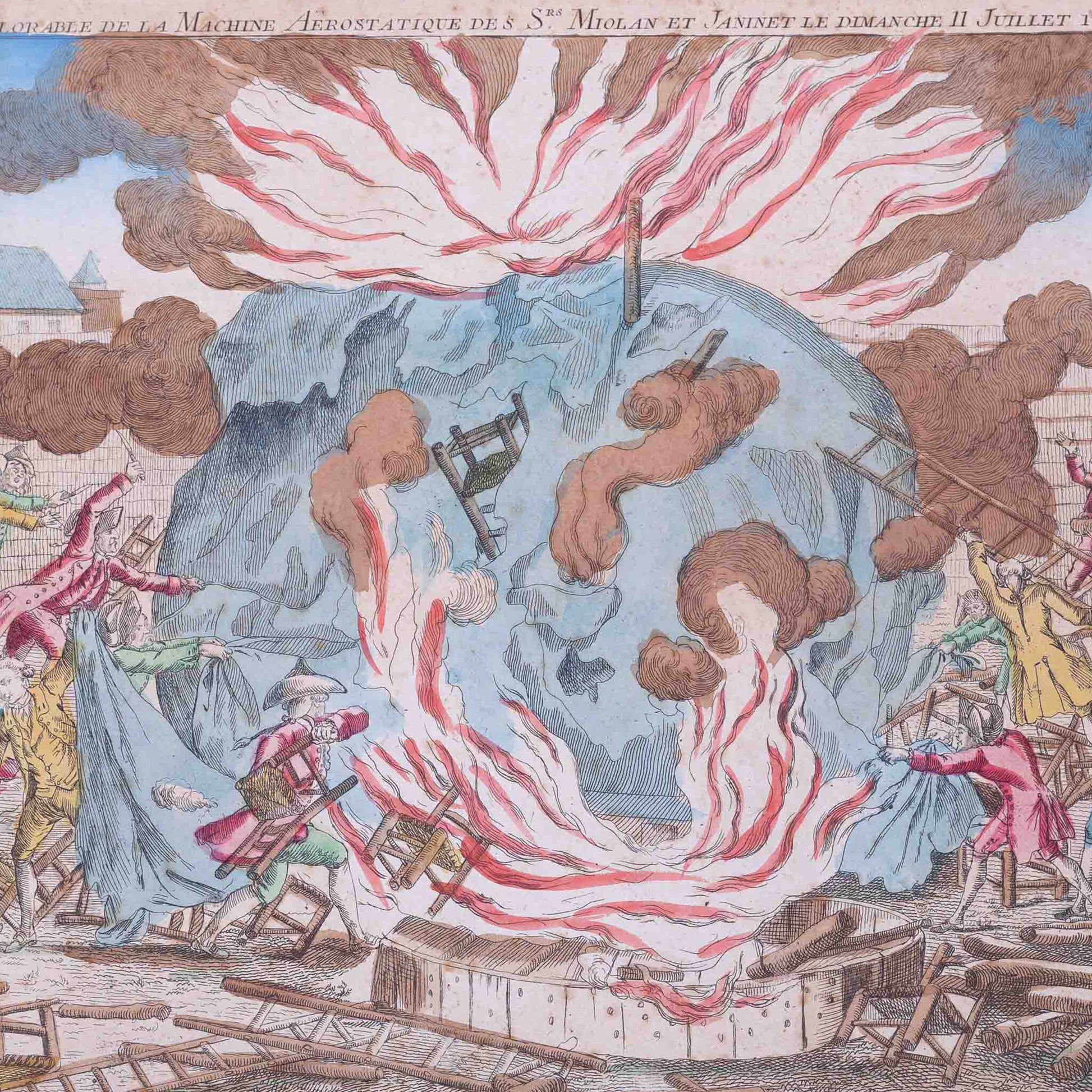 Spotprent 'Embrâsement deplorable de la Machien Aerostatique', J. Chereau, ca. 1784-2