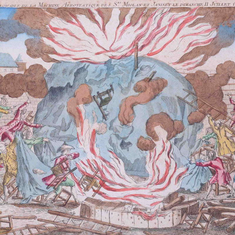 Spotprent 'Embrâsement deplorable de la Machien Aerostatique', J. Chereau, ca. 1784-zoom-