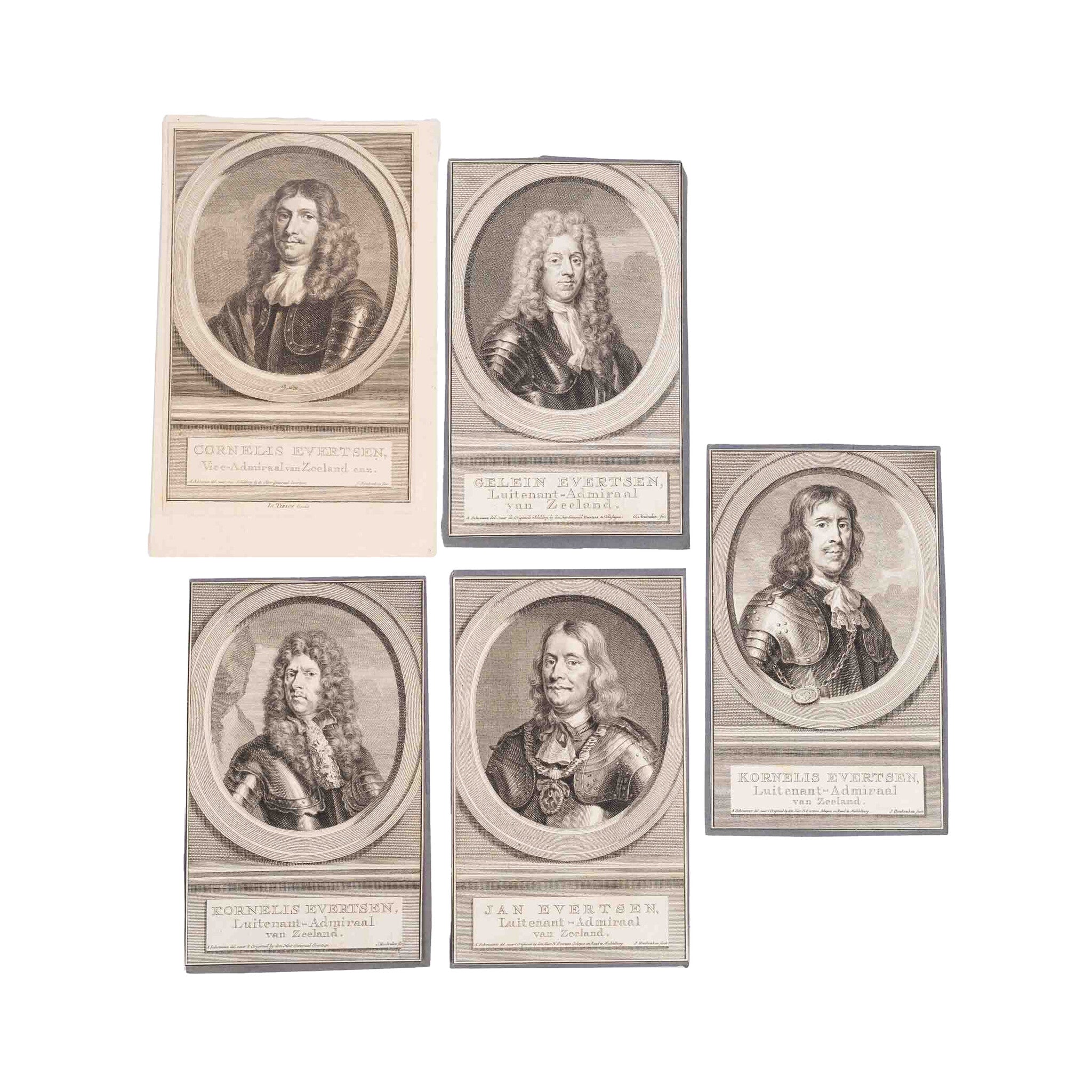 Vijf portretprenten van het Zeeuws geslacht Evertsen, J. Houbraken, ca. 1760-zoom-1