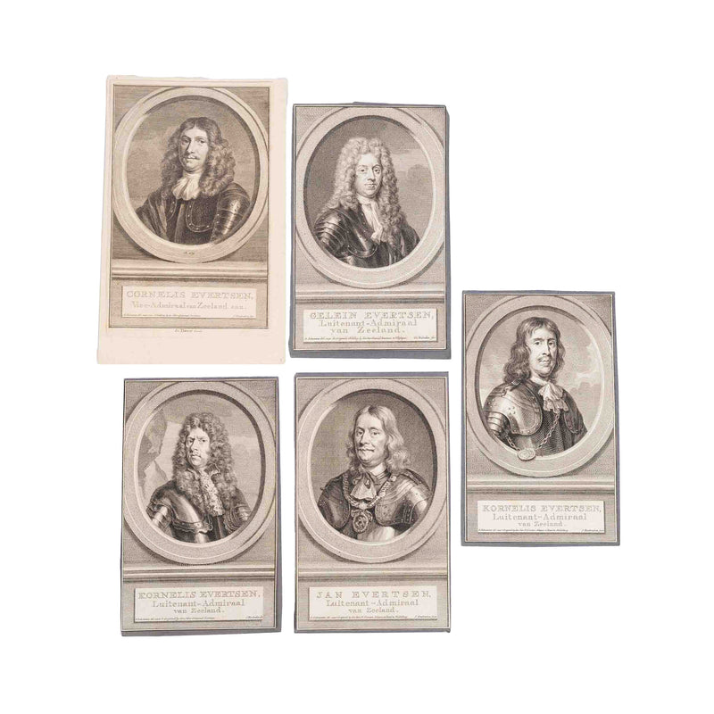 Vijf portretprenten van het Zeeuws geslacht Evertsen, J. Houbraken, ca. 1760-zoom-