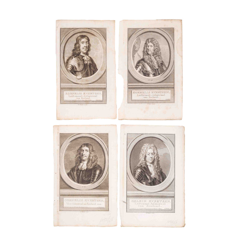 Vier portretprenten van het Zeeuws geslacht Evertsen, J. Houbraken, ca. 1760-zoom-