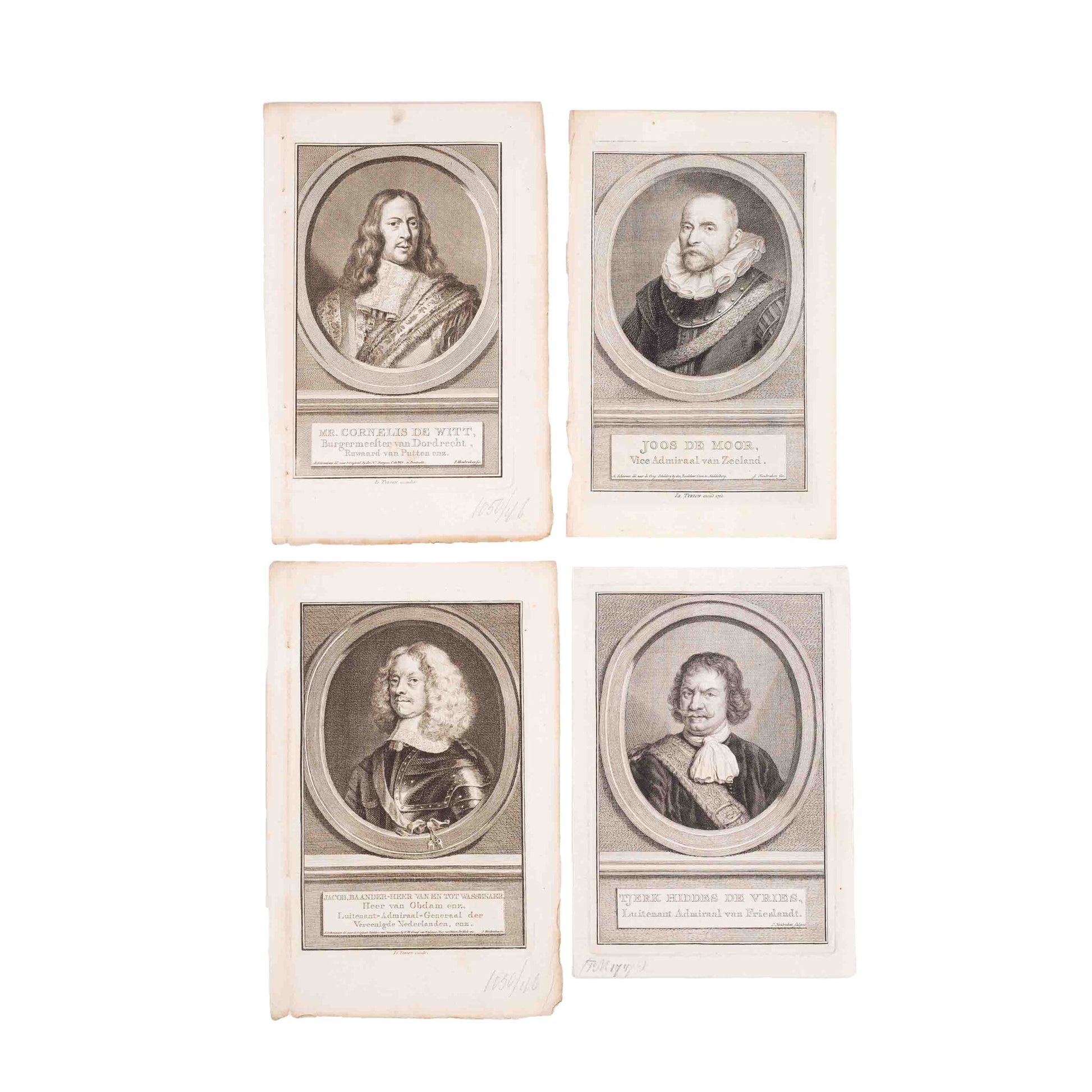 Vier portretten van mannen, J. Houbraken, ca. 1750-1760-1