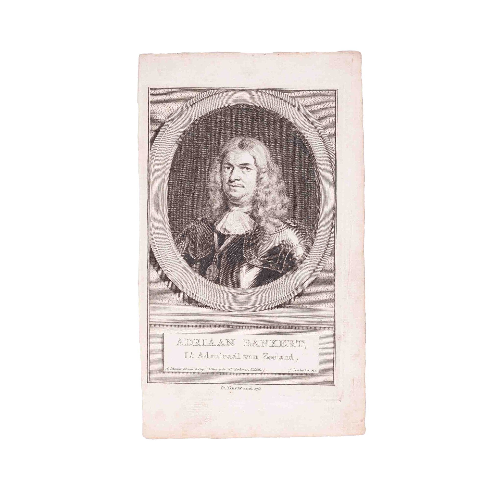 Vier portretten van admiralen, J. Houbraken, ca. 1749-1760