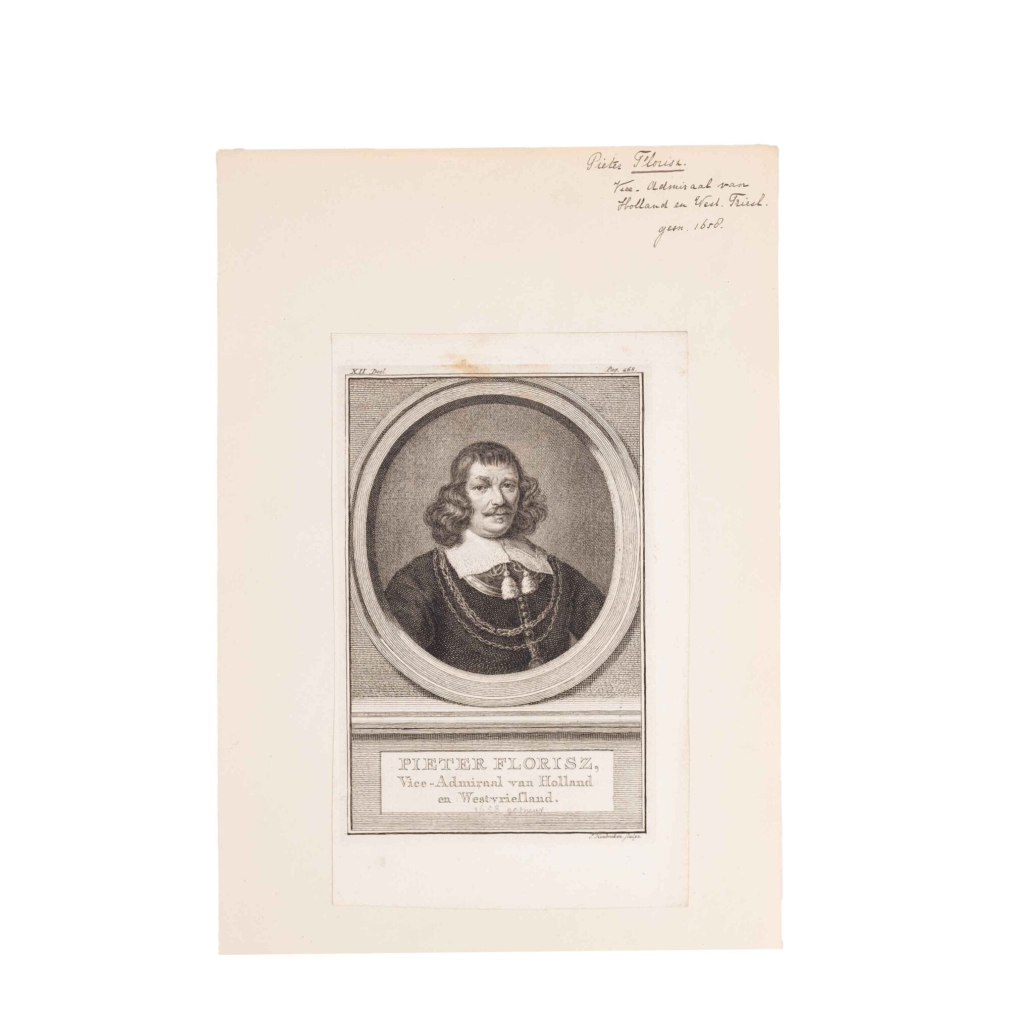 Drie portretten van admiralen van Holland en Westfriesland, J. Houbraken, ca. 1749-1760