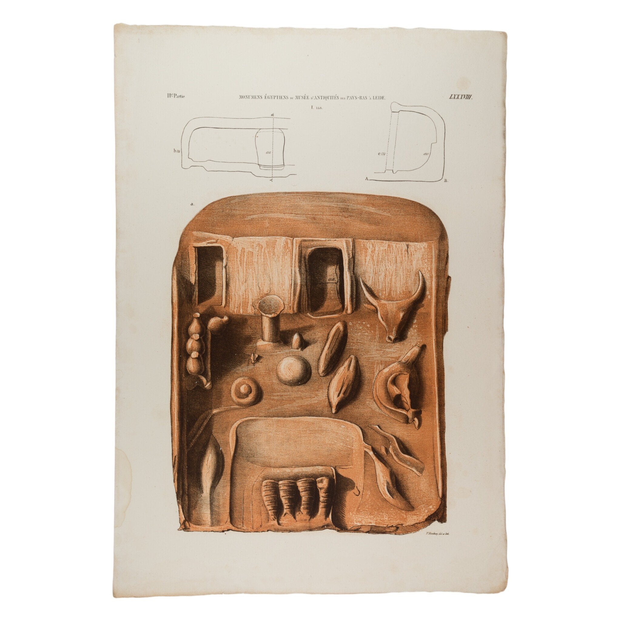 Litho Oud-Egyptische offertafel, 1840