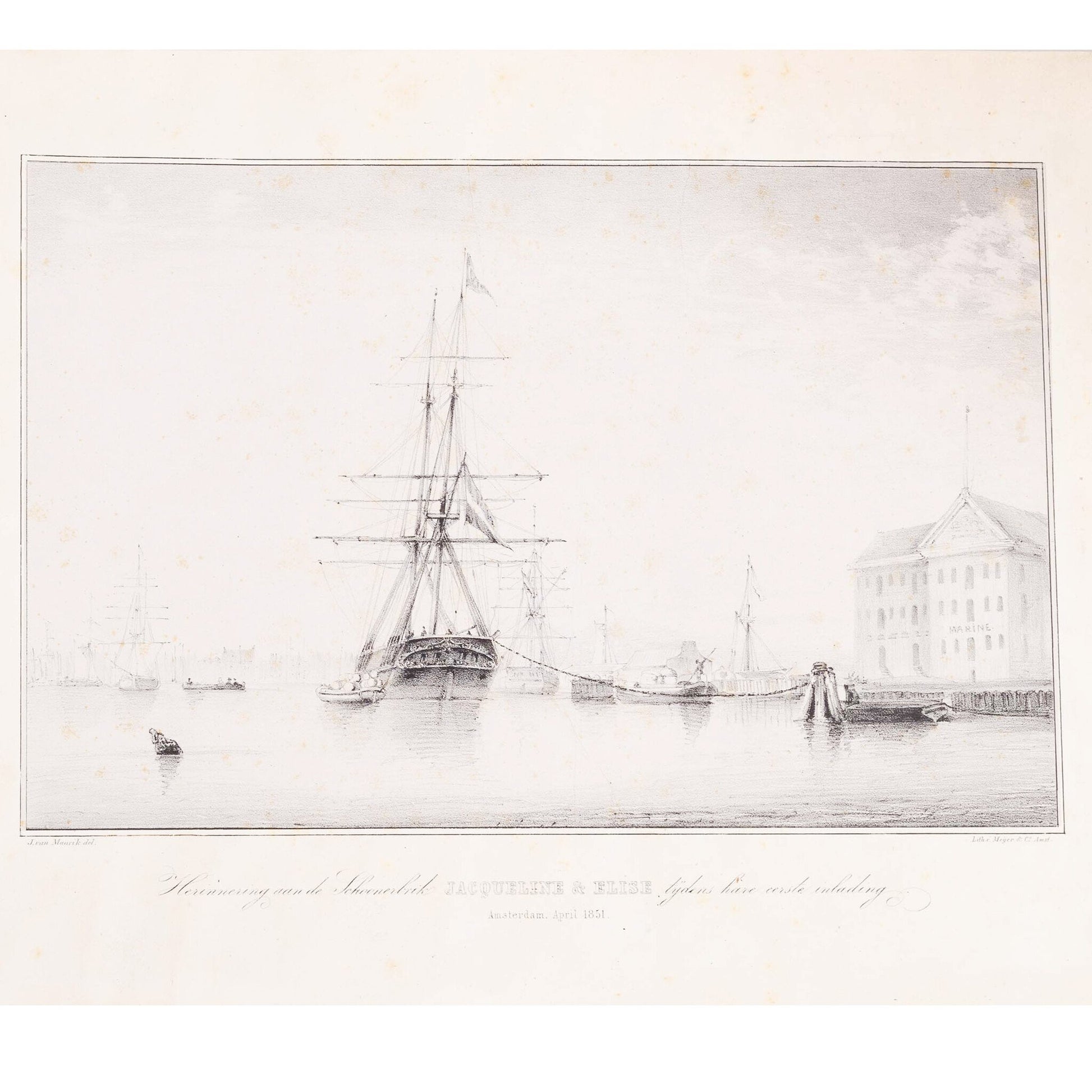 Prent 'Herinnering aan de Schoonerbrik Jacqueline', 1851-2