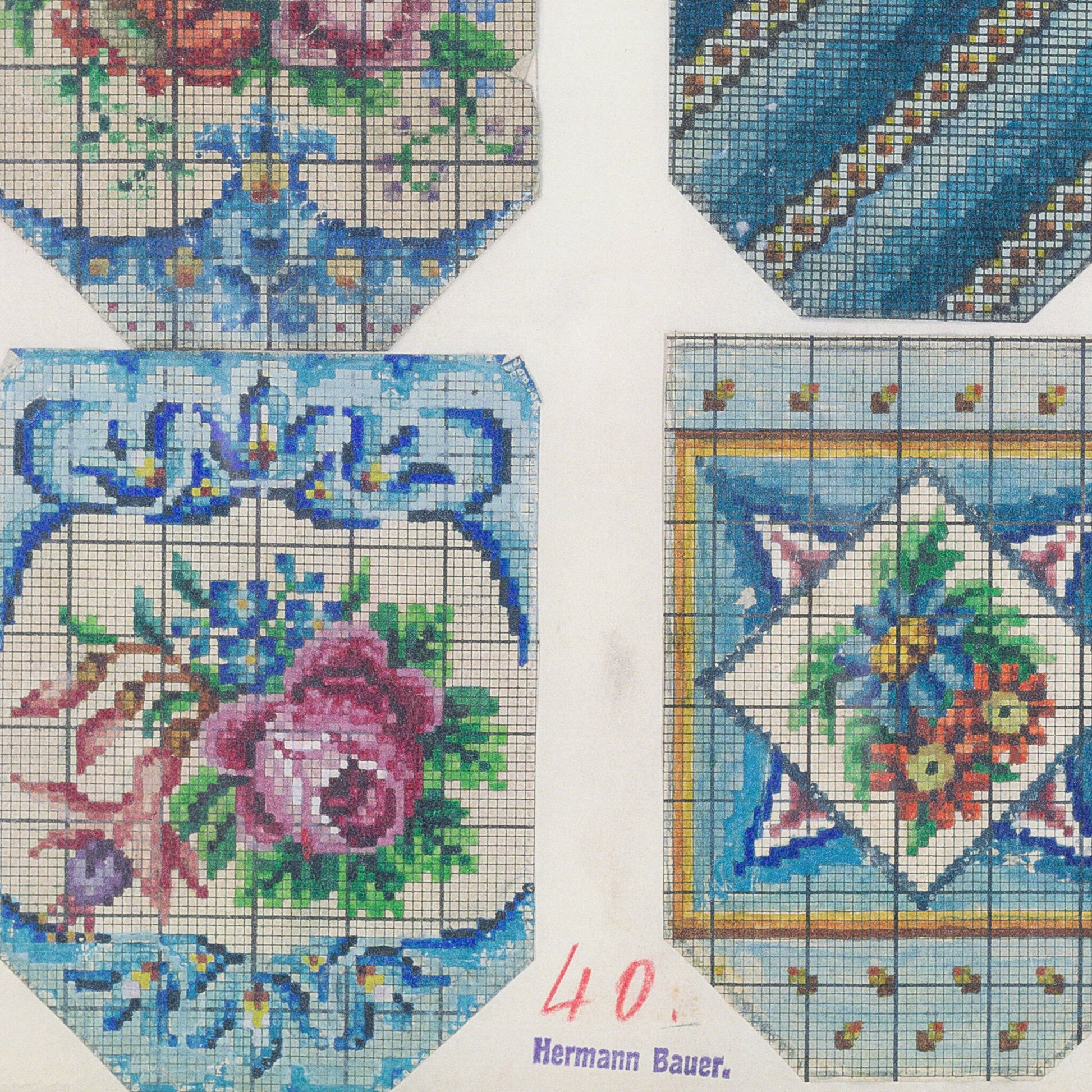 Kralenpatronen met bloemmotieven, 19e eeuw-2