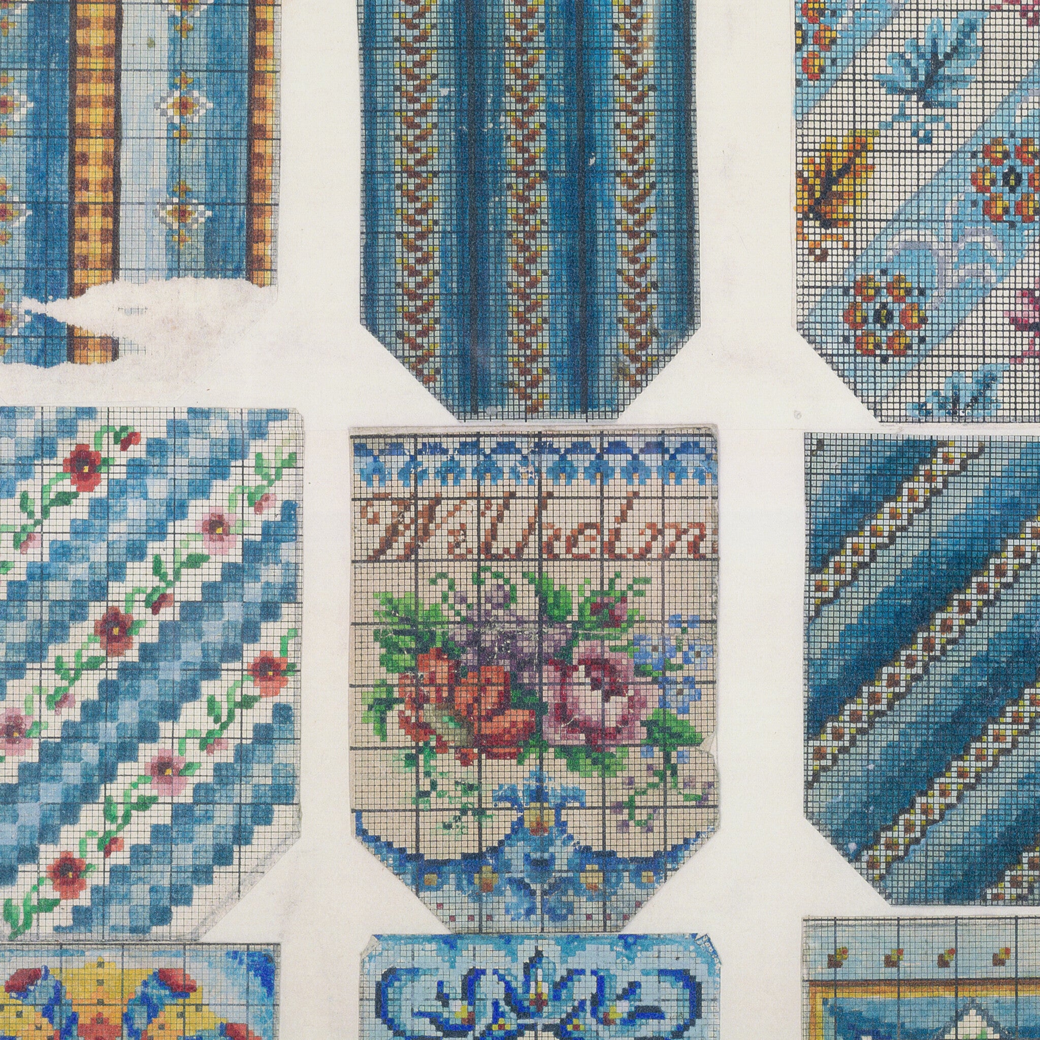 Kralenpatronen met bloemmotieven, 19e eeuw-zoom-3