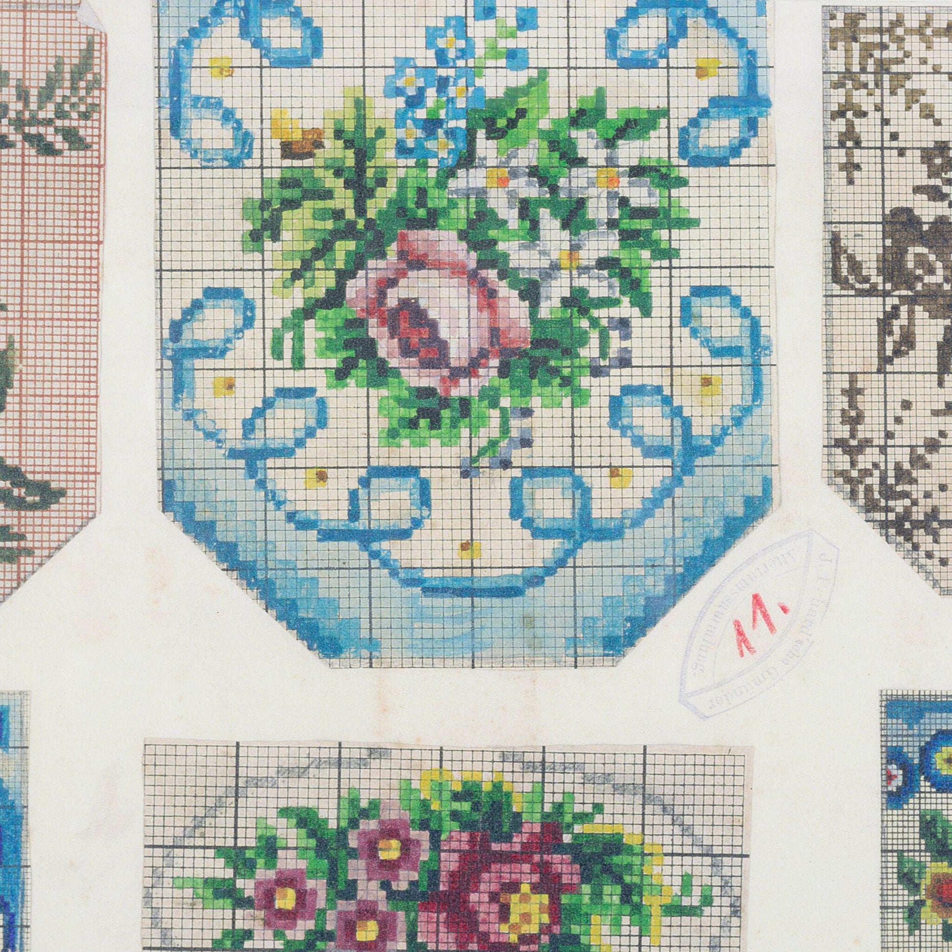 Kralenpatronen met bloemmotieven, 19e eeuw-2