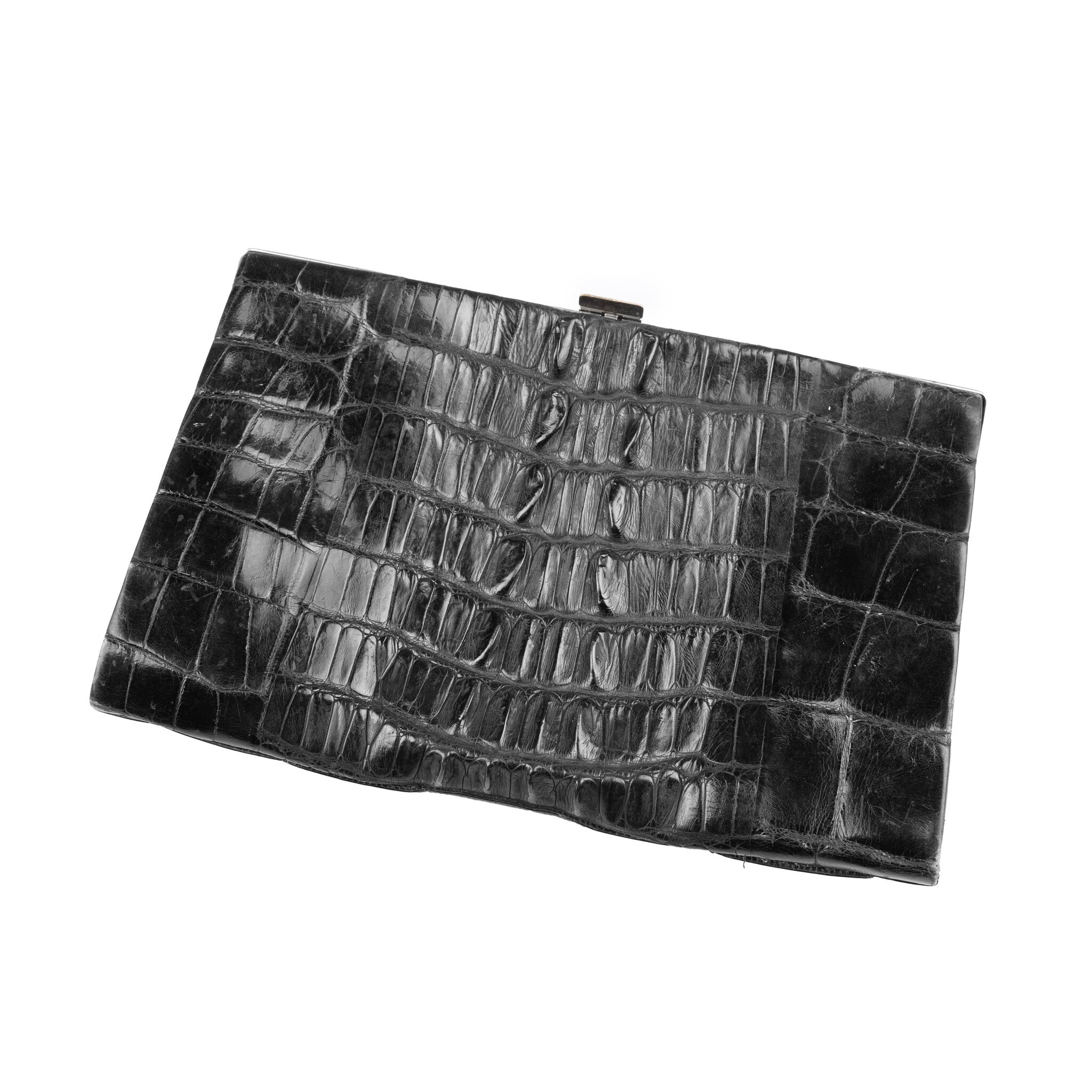 Zwarte clutch van reptielen leer en notitieblokje, 20e eeuw
