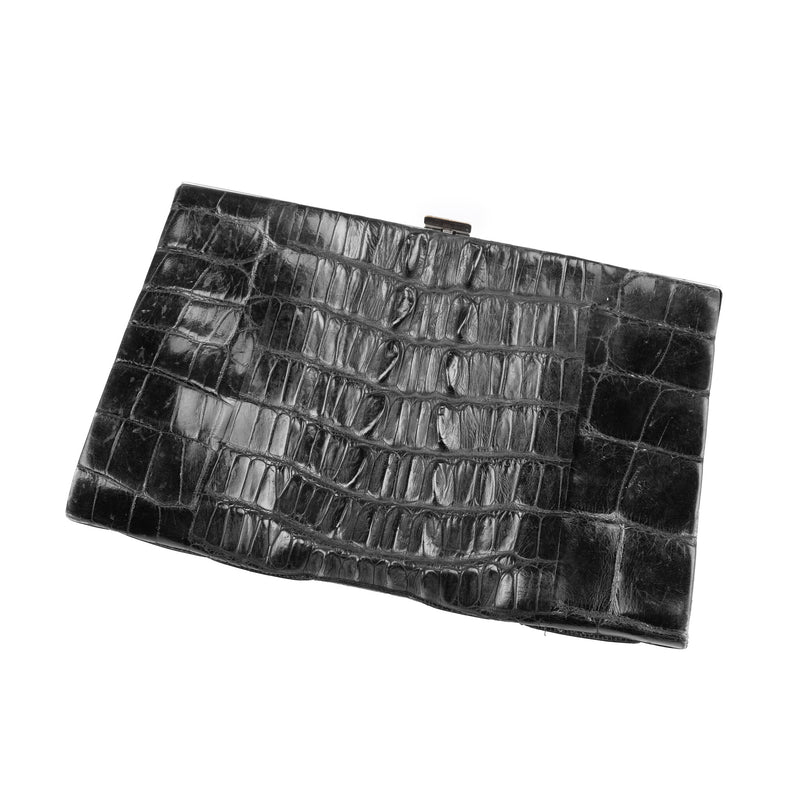 Zwarte clutch van reptielen leer en notitieblokje, 20e eeuw-zoom-