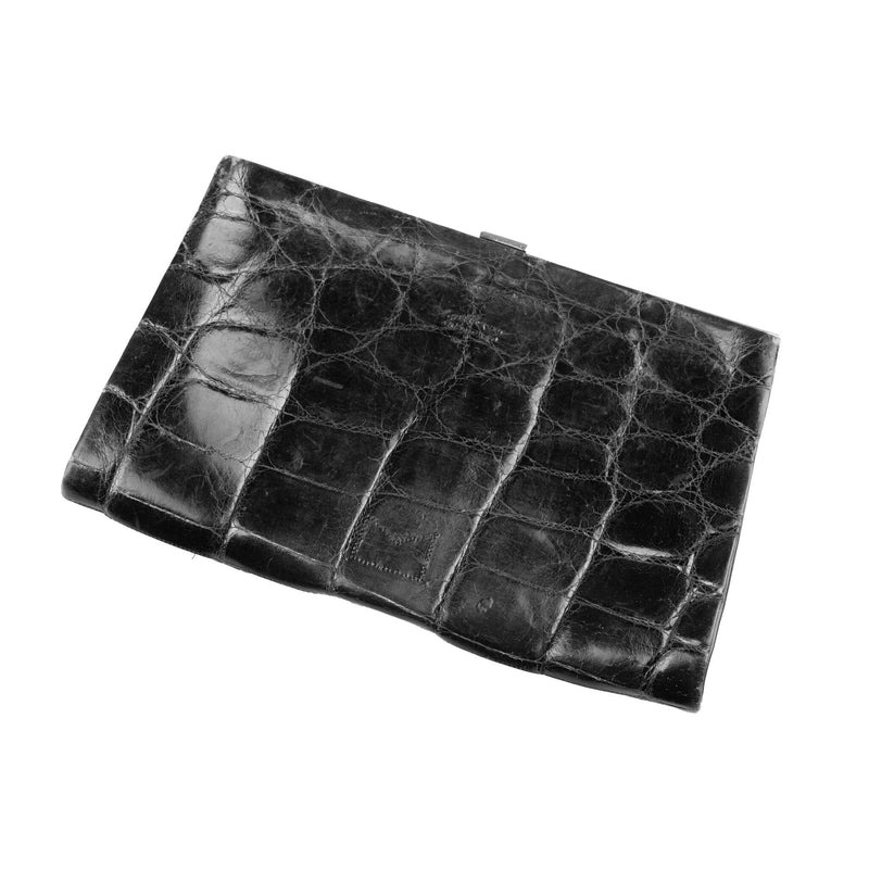 Zwarte clutch van reptielen leer en notitieblokje, 20e eeuw-zoom-