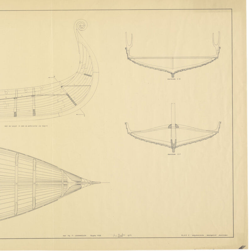 Reconstructietekening van het 'Osebergschip' (blad 2), 1953-zoom-