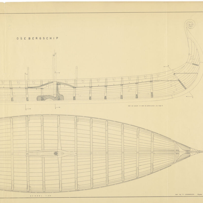 Reconstructietekening van het 'Osebergschip' (blad 2), 1953-zoom-