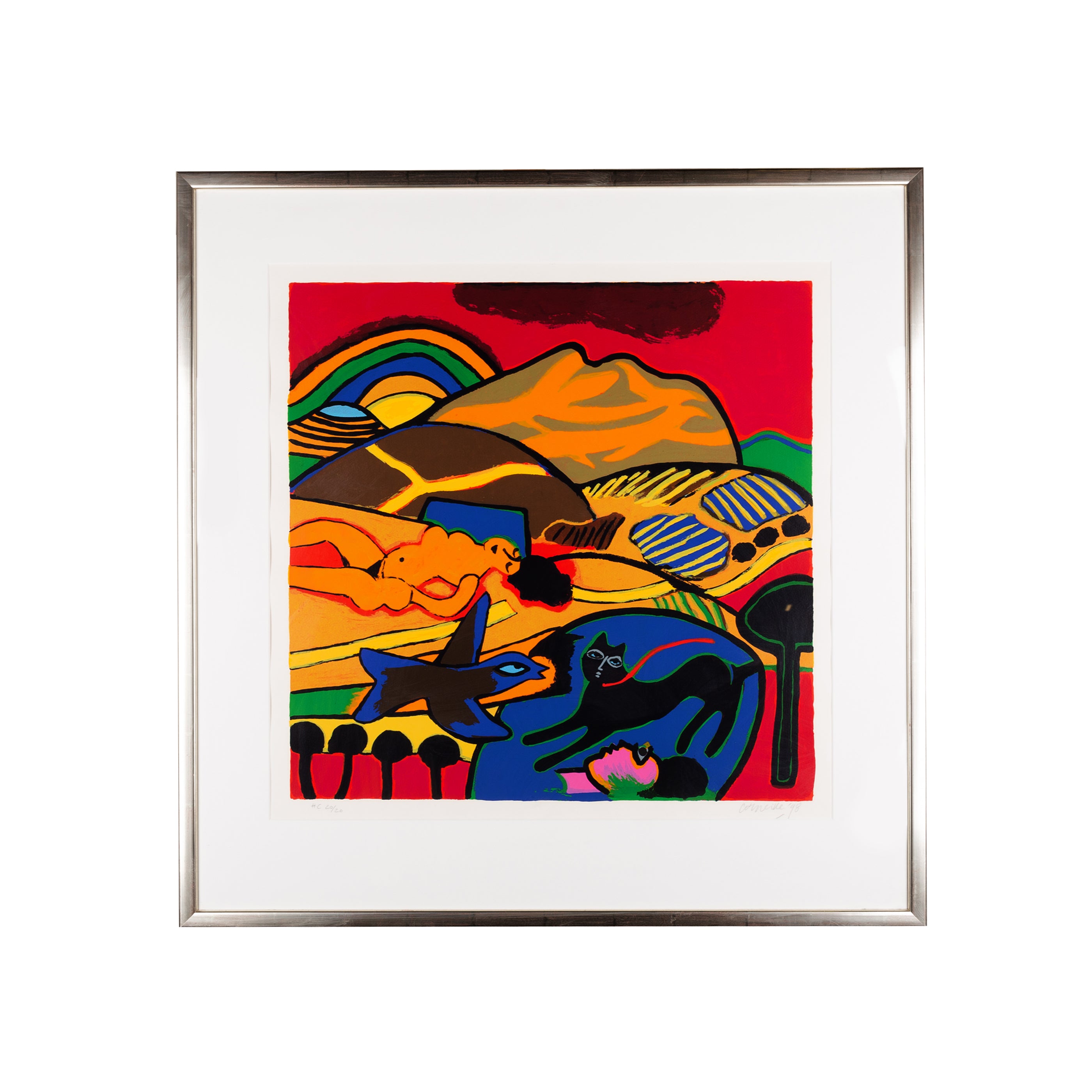 Corneille, 'Femme avec chat et oiseau'; 1998