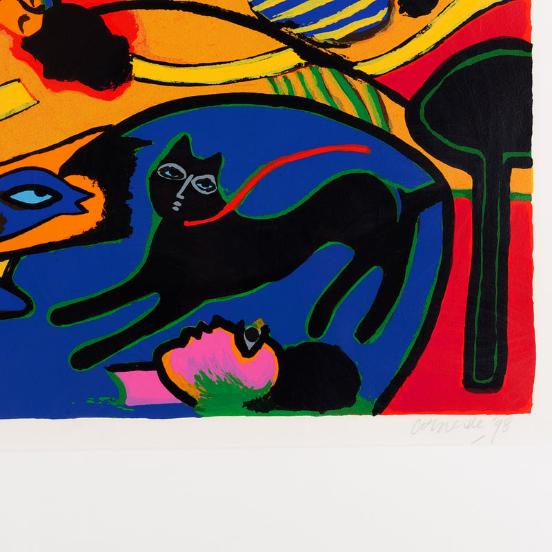 Corneille, 'Femme avec chat et oiseau'; 1998-zoom-