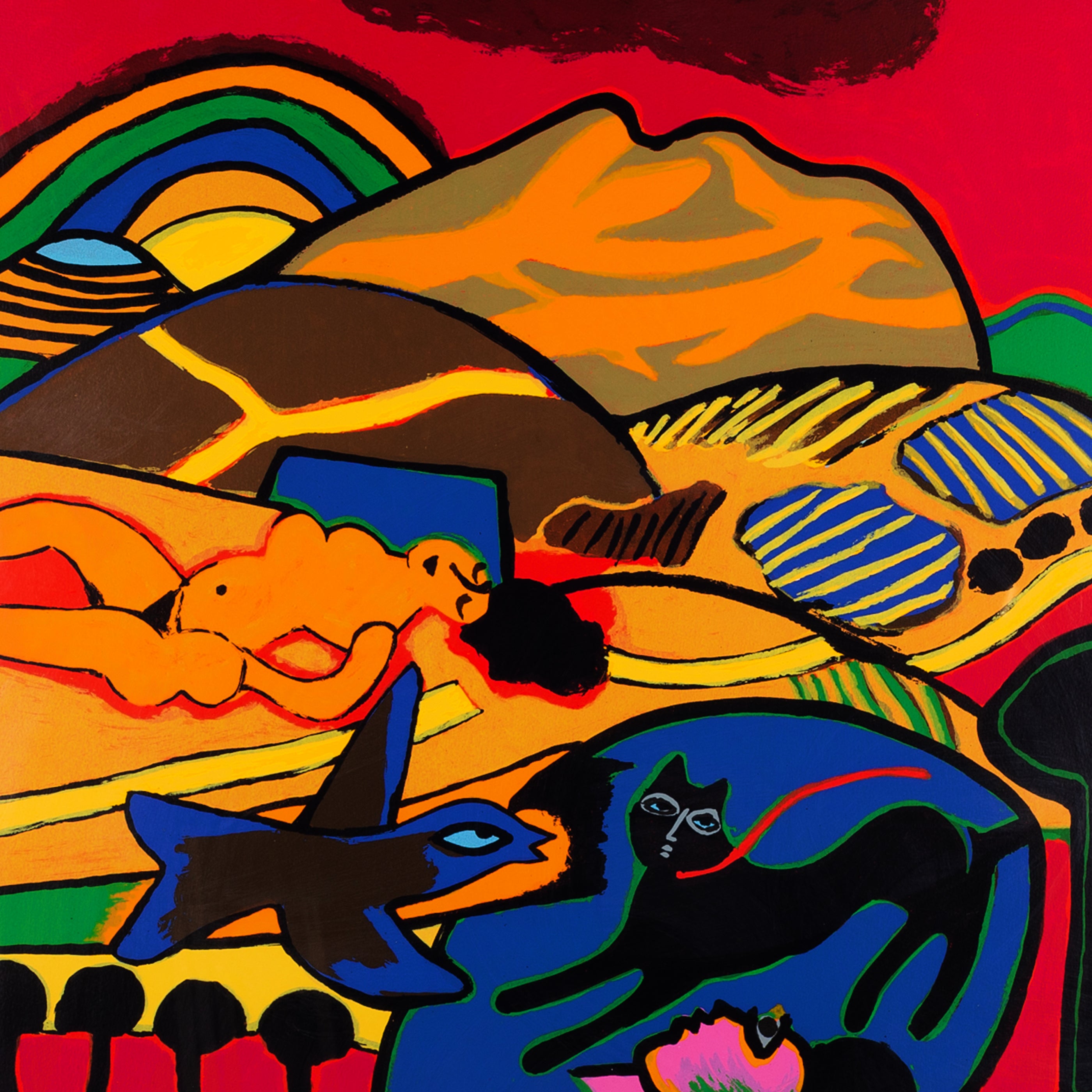Corneille, 'Femme avec chat et oiseau'; 1998