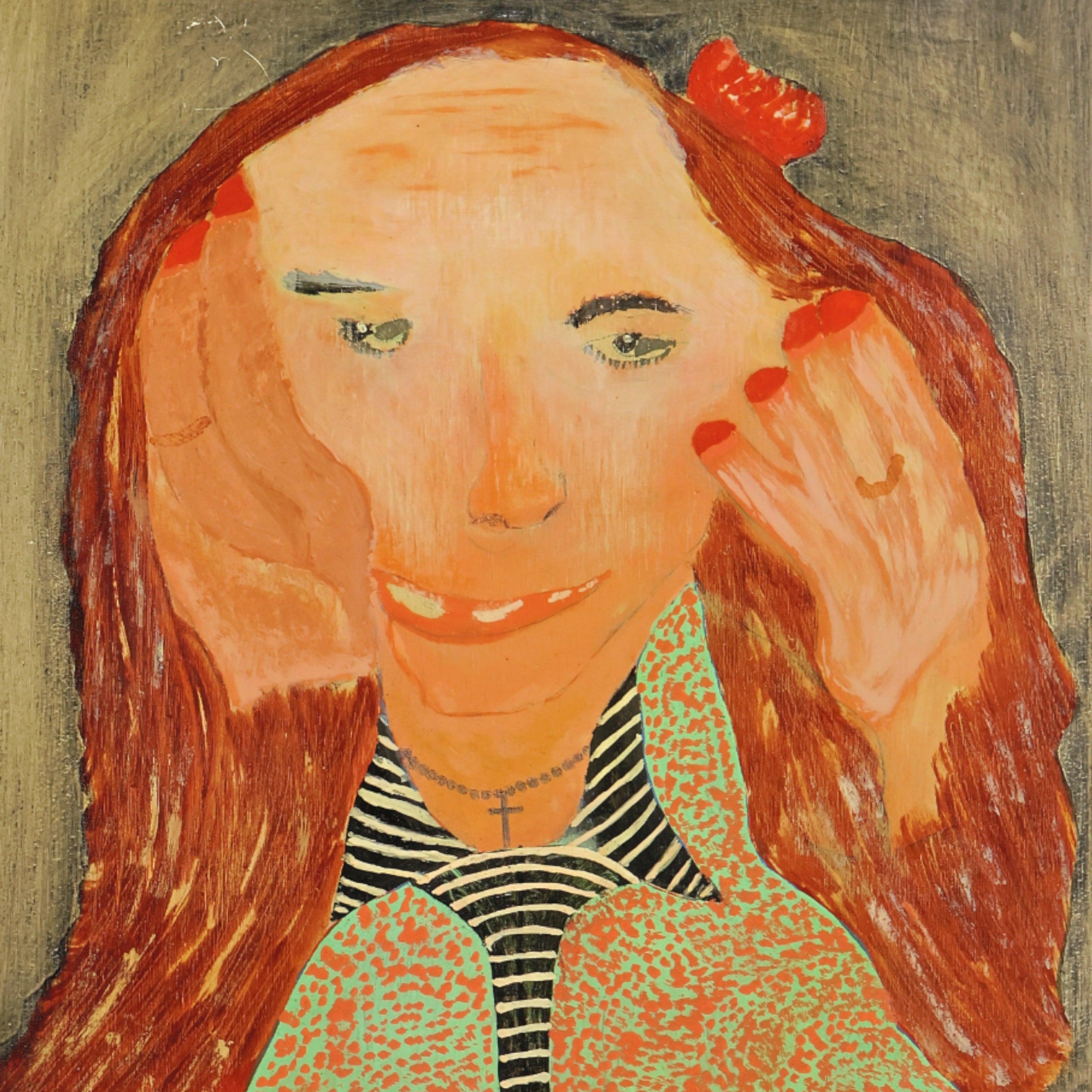 Jan Strijbos, 'Vrouw met lang haar en kruisje om de hals, het hoofd steunend in haar handen', 1960-1980-zoom-2
