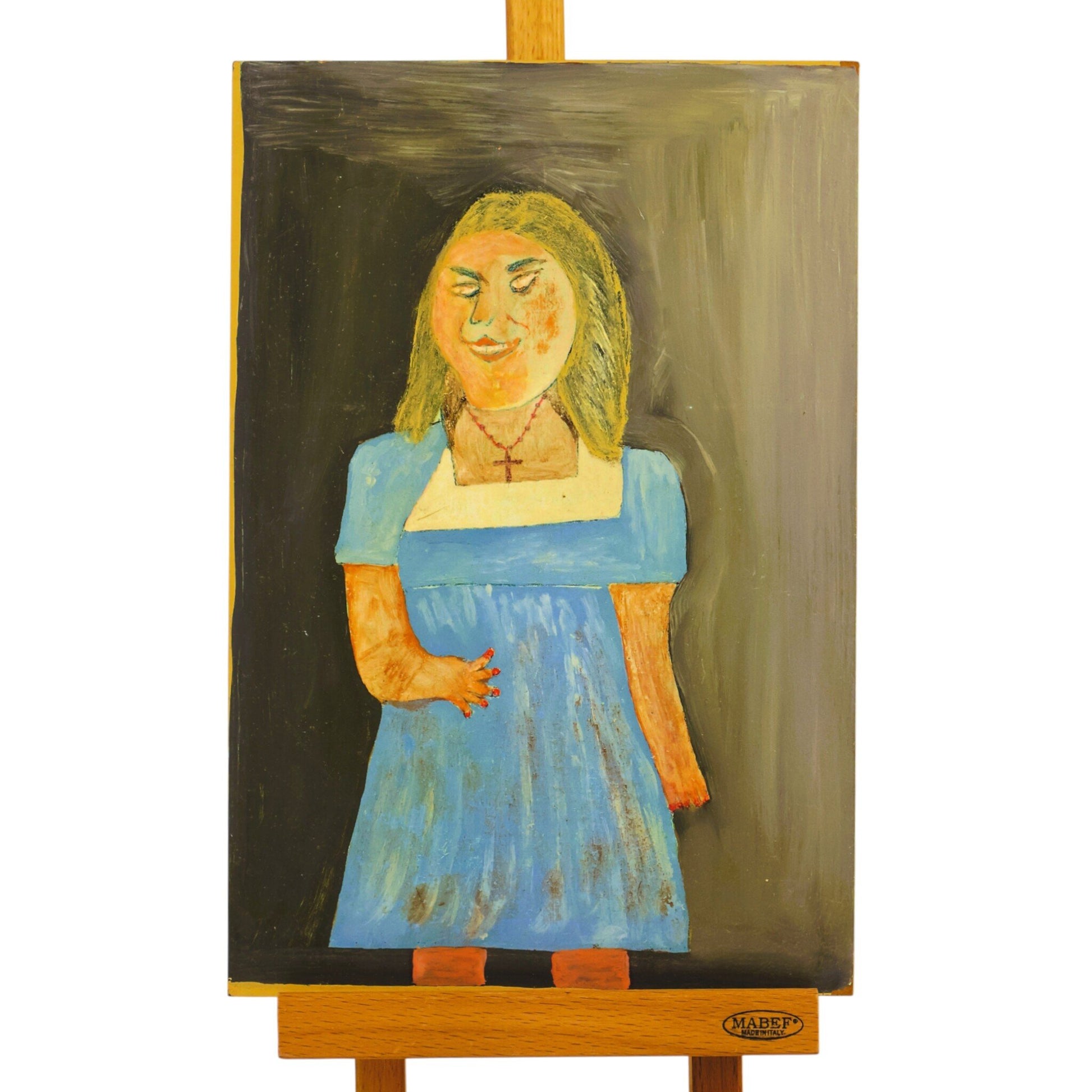 Jan Strijbos, 'Vrouw in blauwe jurk en kruisje om de hals', 1960-1980-1