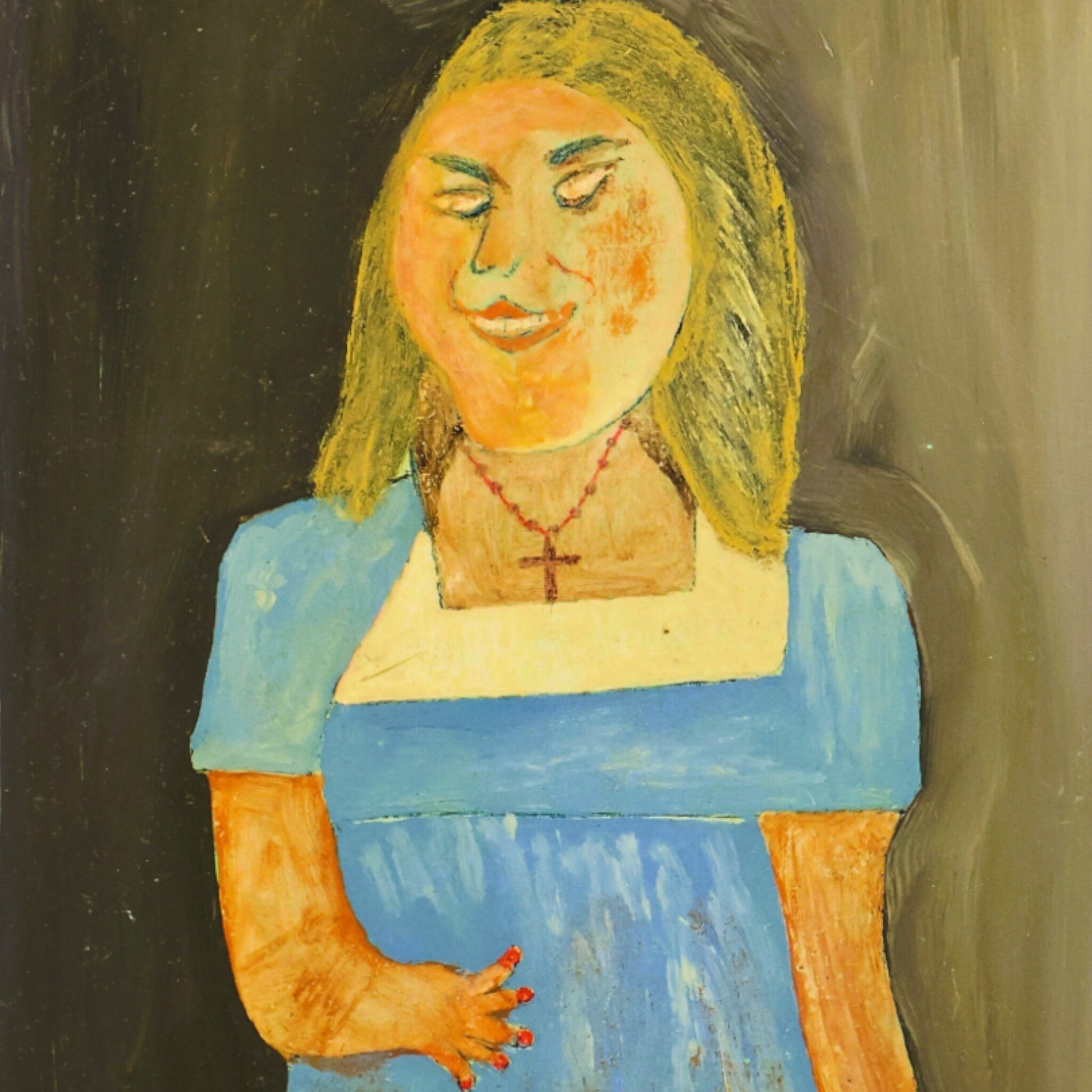 Jan Strijbos, 'Vrouw in blauwe jurk en kruisje om de hals', 1960-1980-2