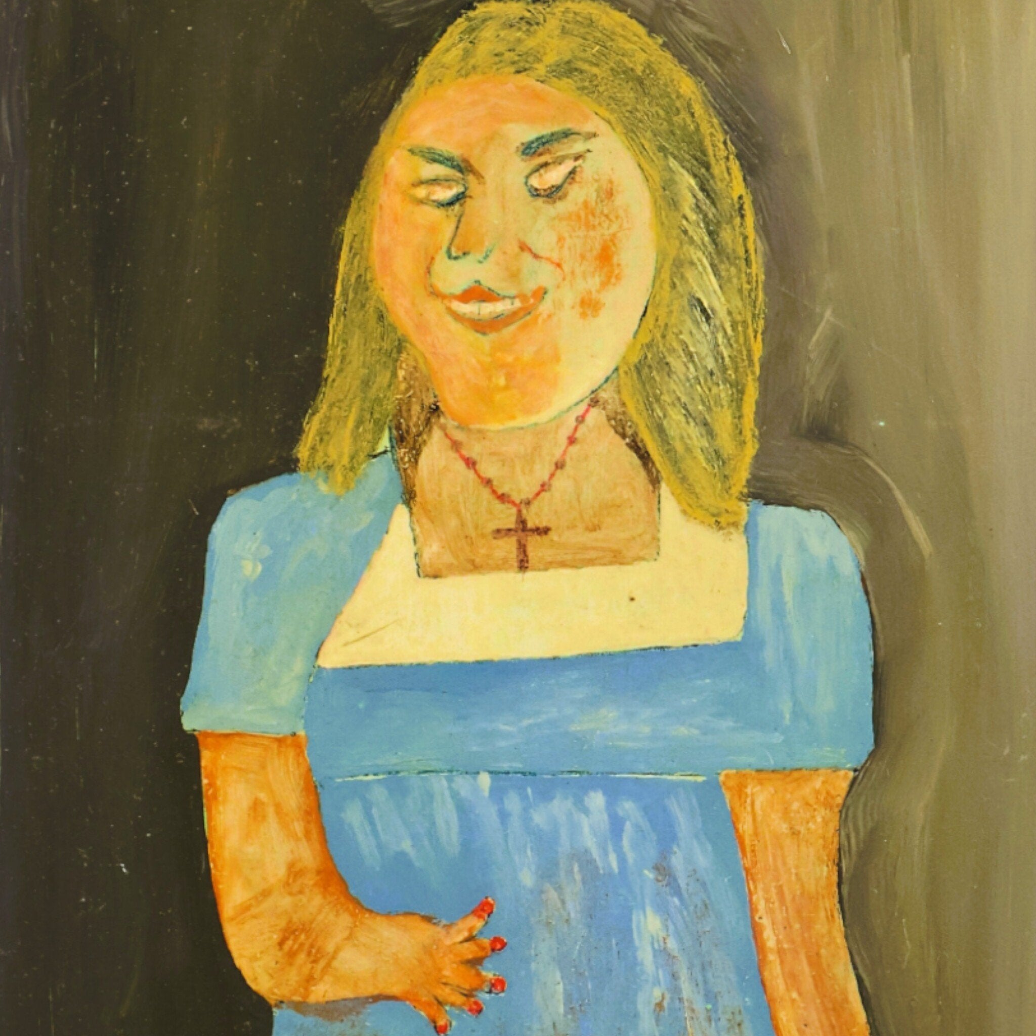 Jan Strijbos, 'Vrouw in blauwe jurk en kruisje om de hals', 1960-1980-zoom-2