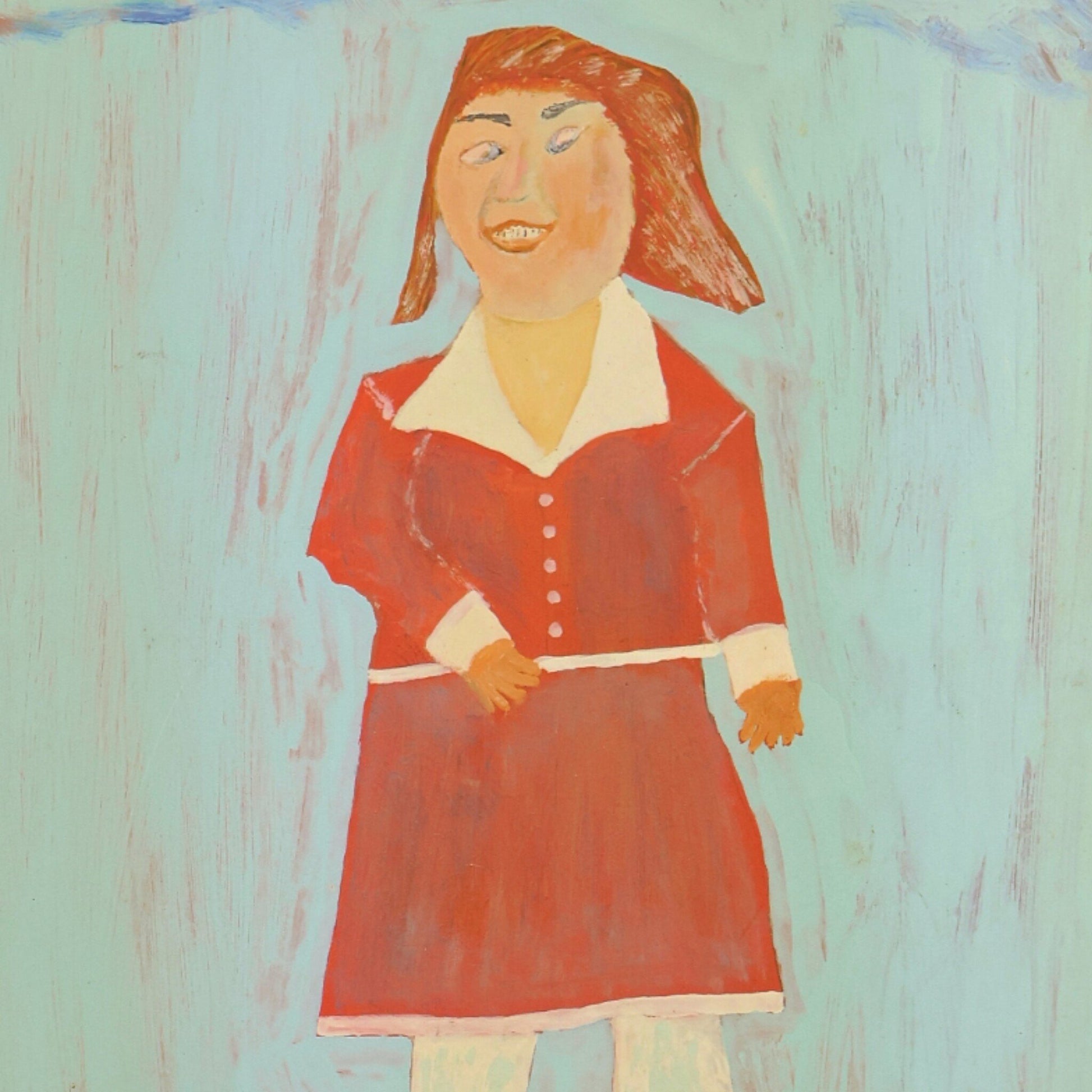 Jan Strijbos, 'Vrouwenfiguur in oranje jurk met eronder witte broek', 1960-1980-2