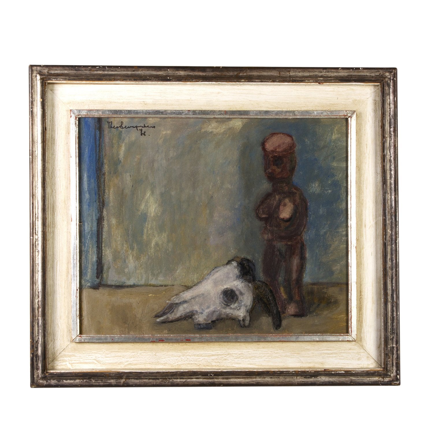 Theo Swagemakers, 'Stilleven houten beeld met schedel', 1966-zoom-1