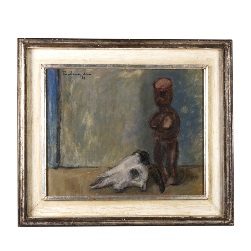 Theo Swagemakers, 'Stilleven houten beeld met schedel', 1966-zoom-