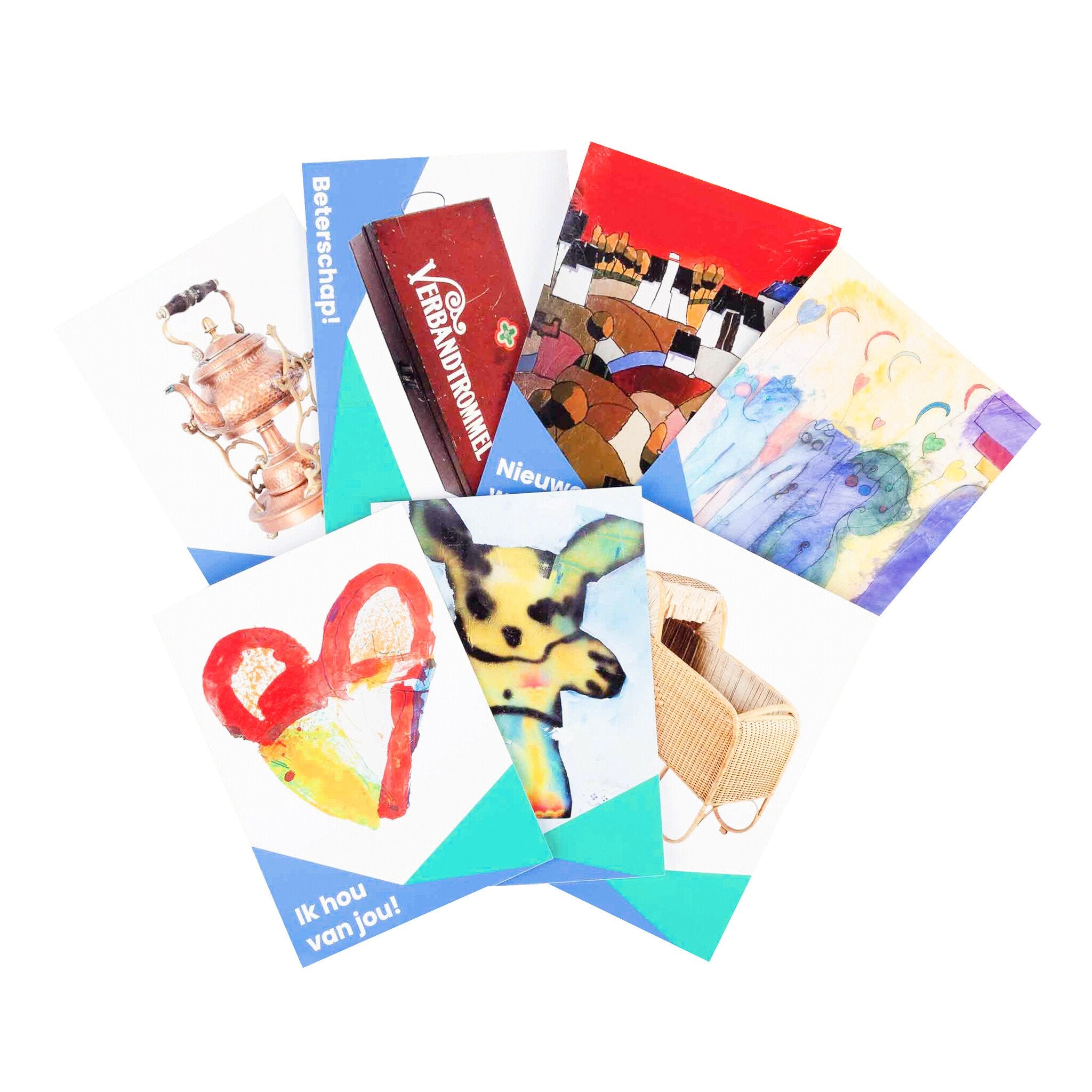 Set van 7 ansichtkaarten