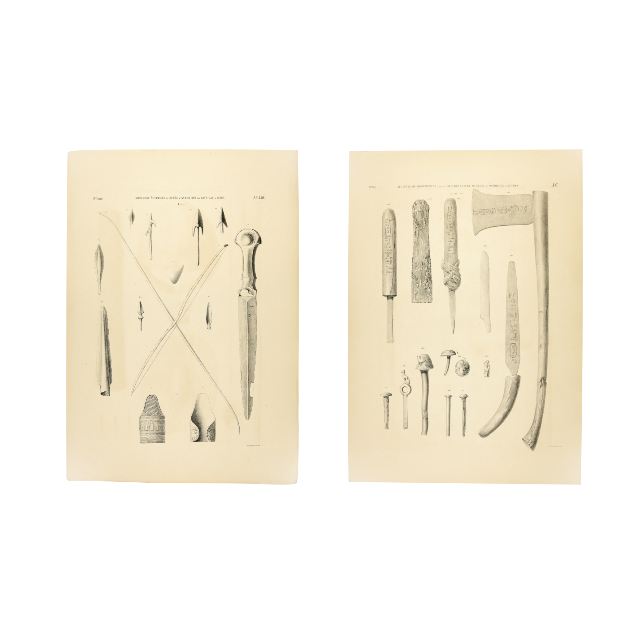 Litho's van Egyptische wapens en gereedschap