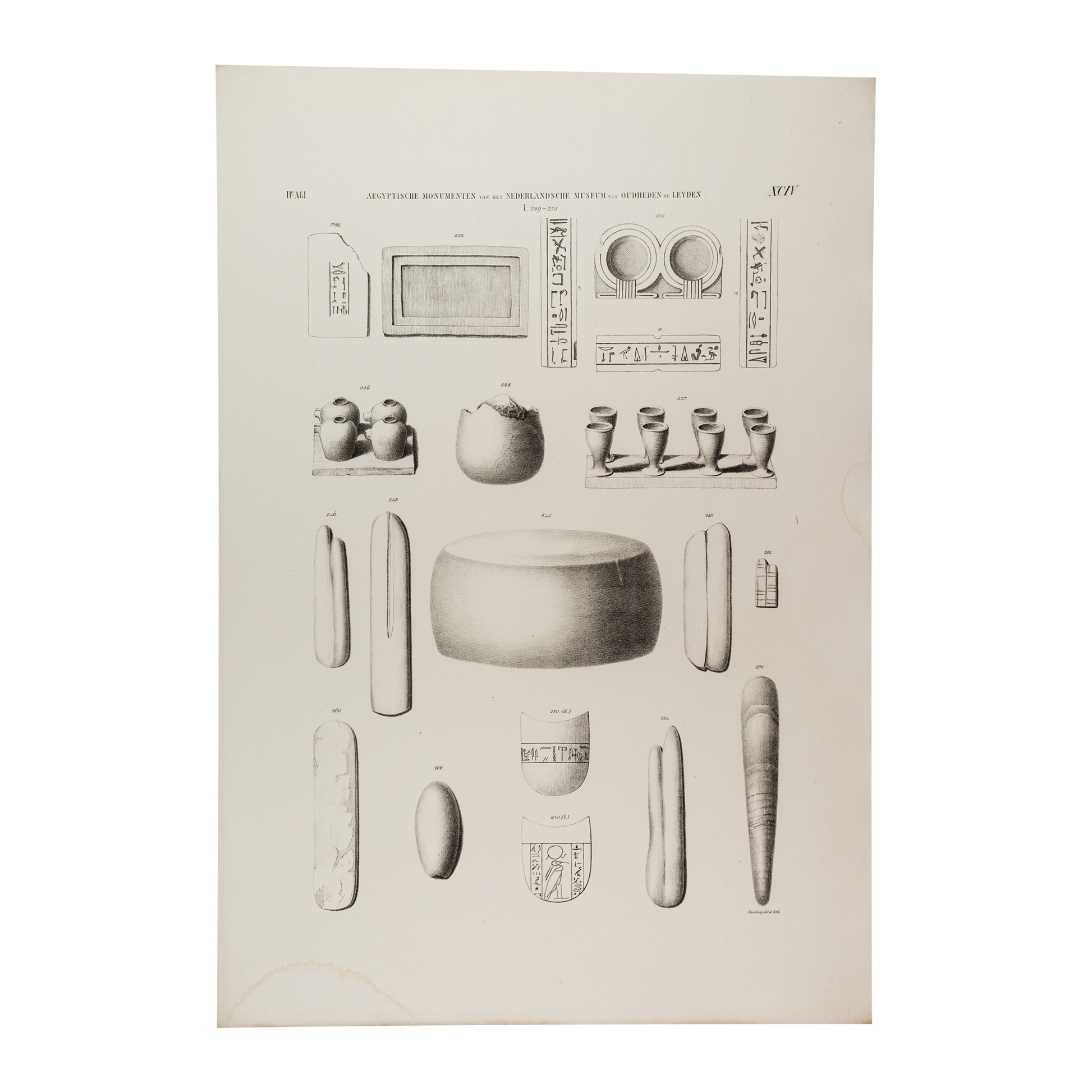 Litho van Egyptische gebruiksvoorwerpen, 1840-1