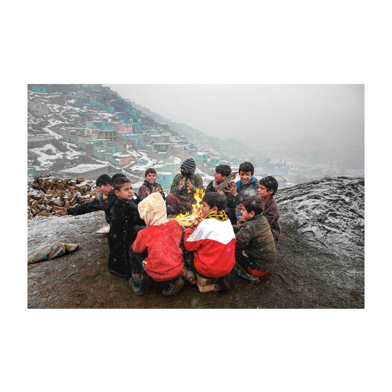 Hedayat Amid, 'Child labourers sitting around a fire', 1-1-2020-1